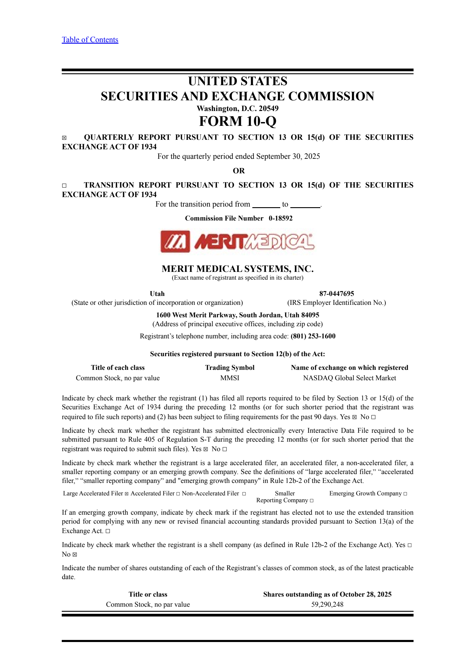 Merit Medical Systems' Q3 2025 Quarterly Report