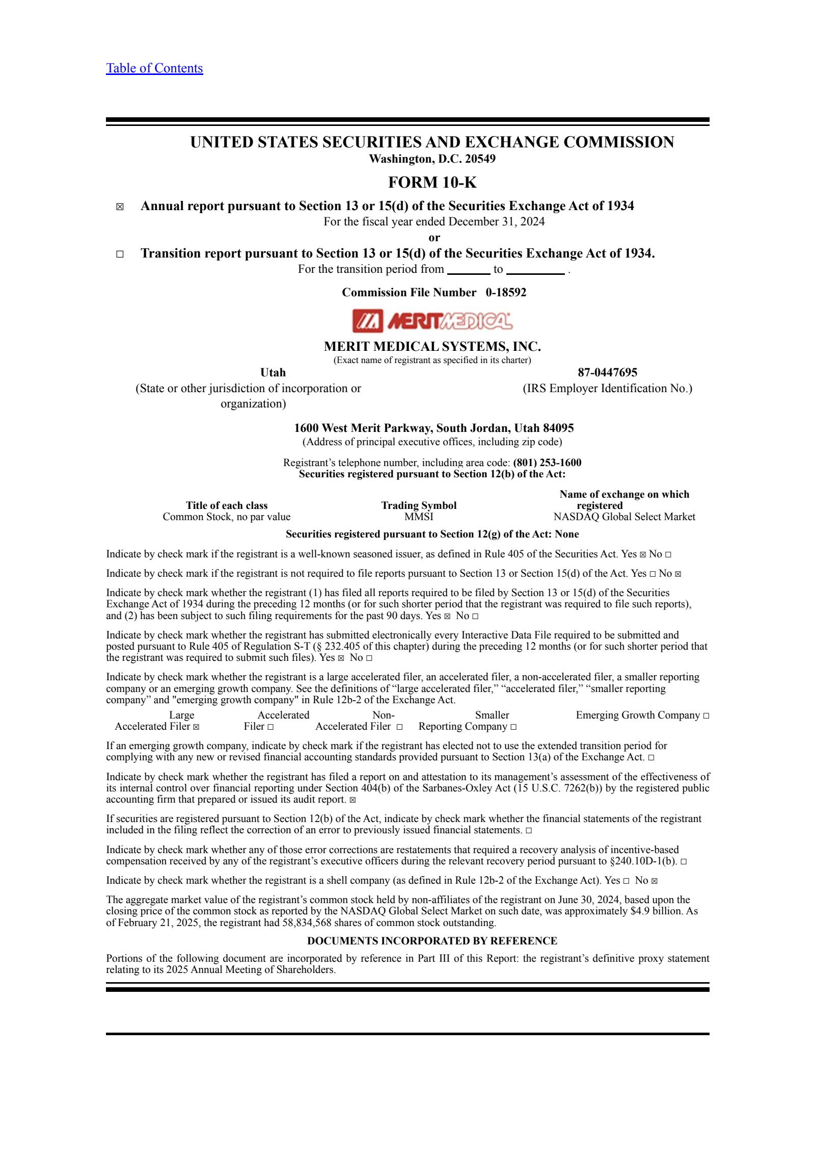 Merit Medical Systems' Q4 2024 Annual report