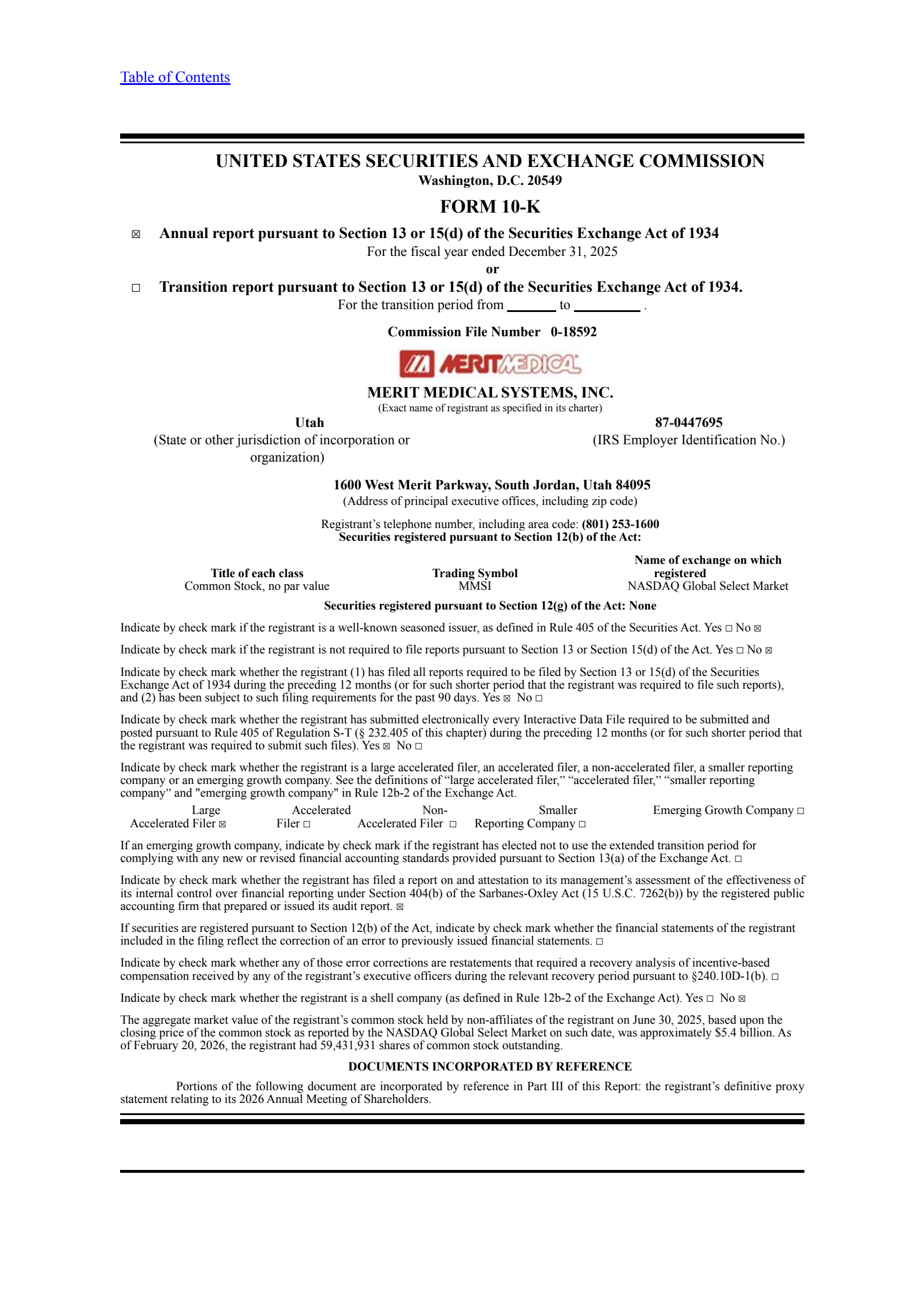 Merit Medical Systems' Q4 2025 Annual report