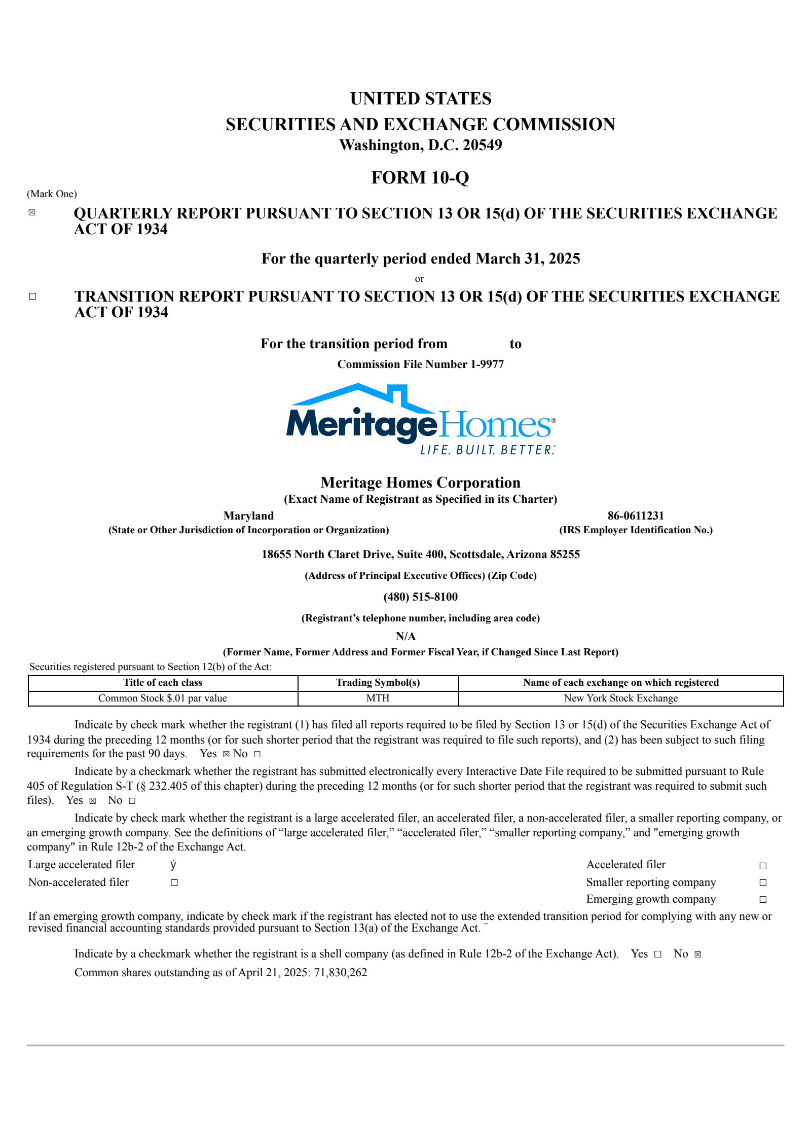 Meritage Homes' Q1 2025 Quarterly report