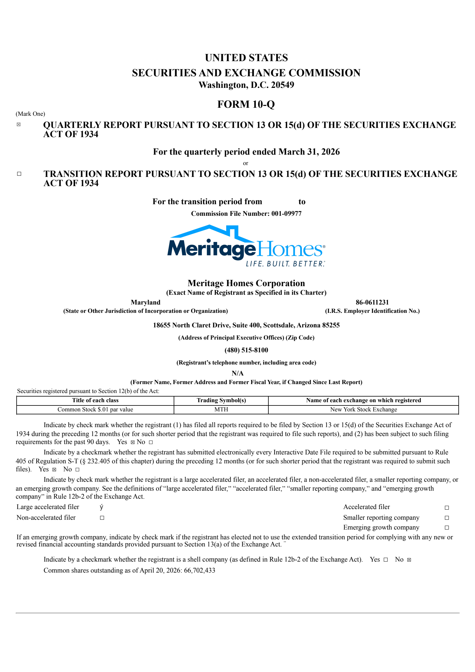 Meritage Homes' Q1 2026 Quarterly report