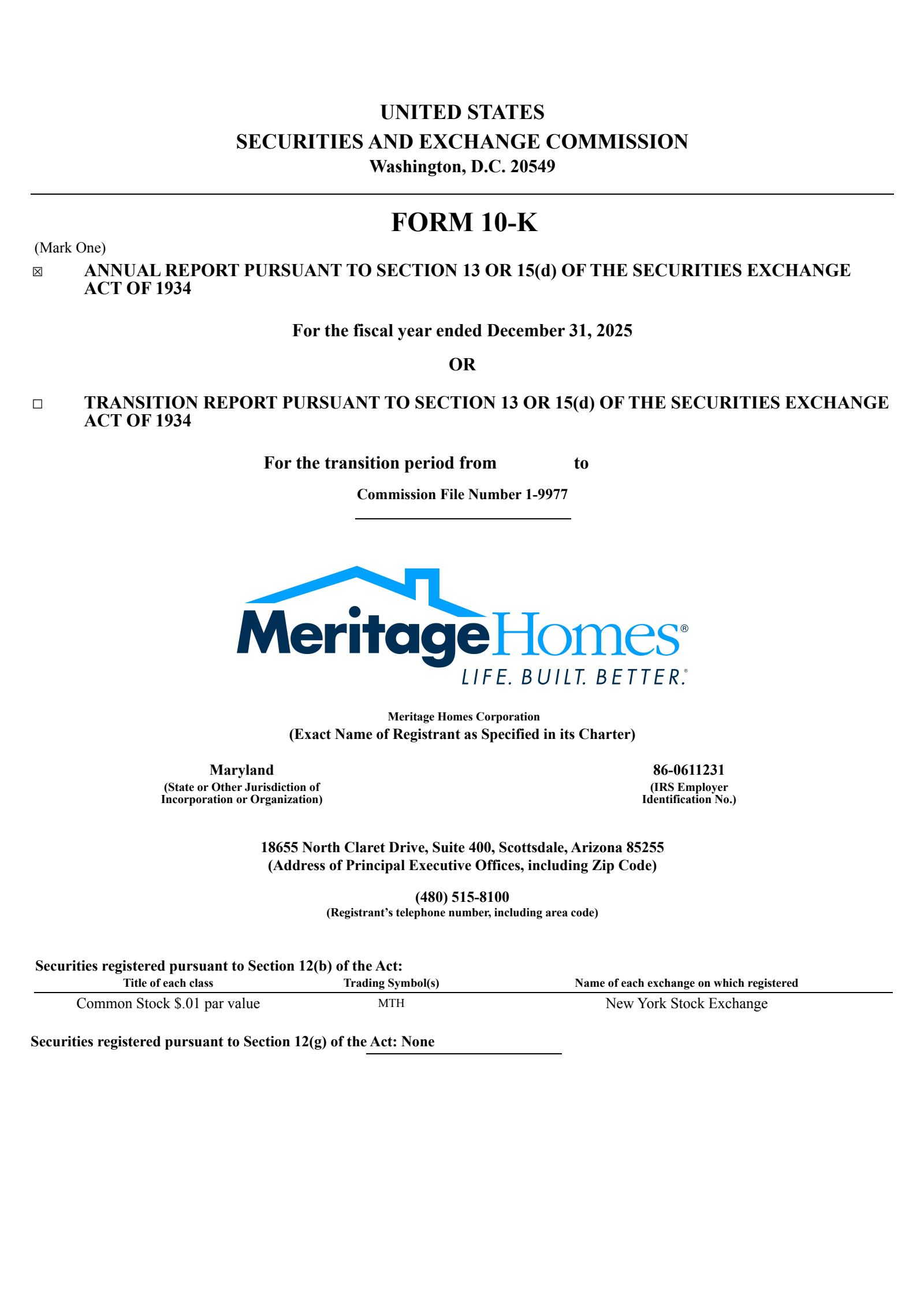 Meritage Homes' Q4 2025 Annual report