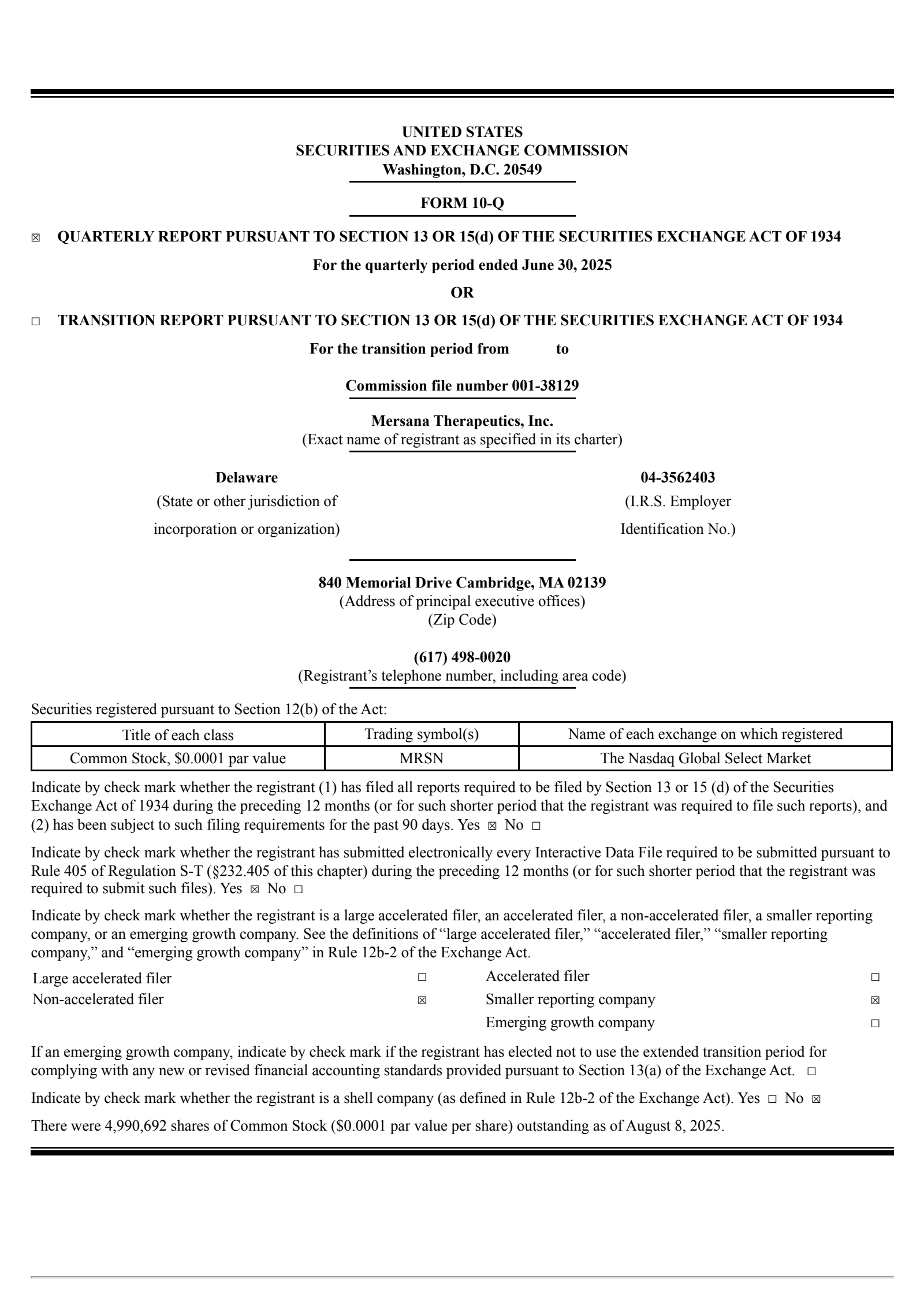 Mersana Therapeutics' Q2 2025 Quarterly report