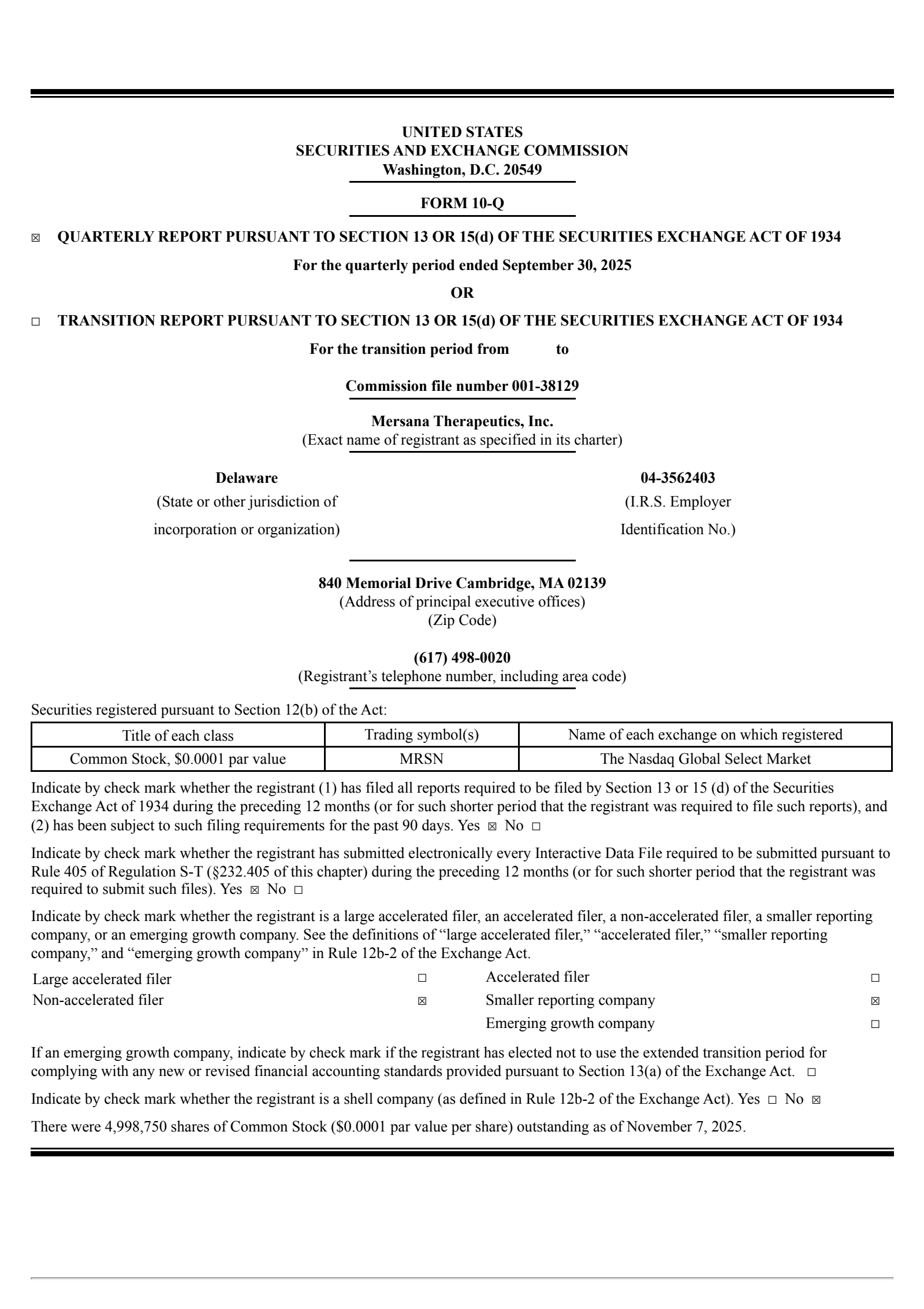 Mersana Therapeutics' Q3 2025 Quarterly Report