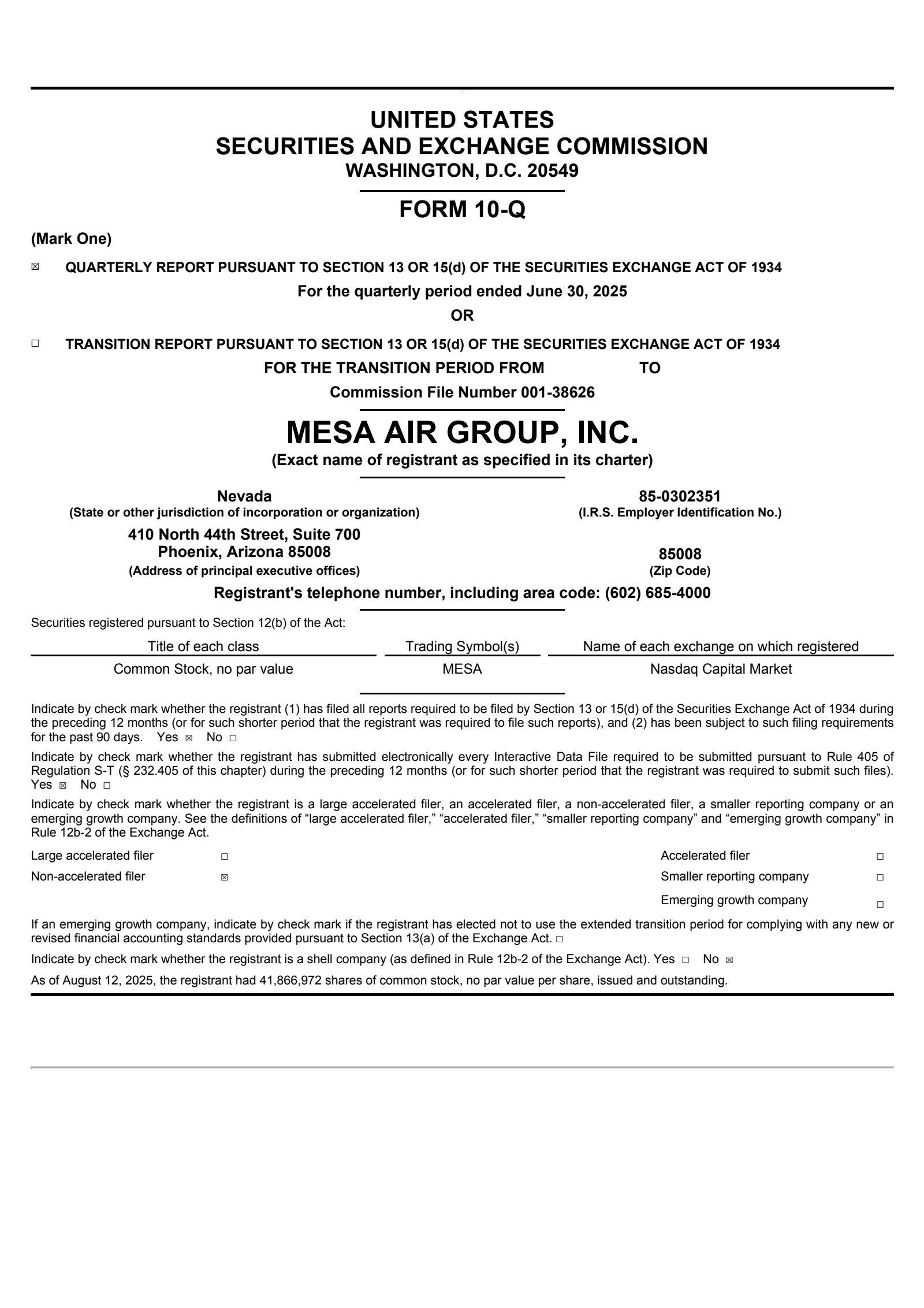Mesa Air Group's Q3 2025 Quarterly report