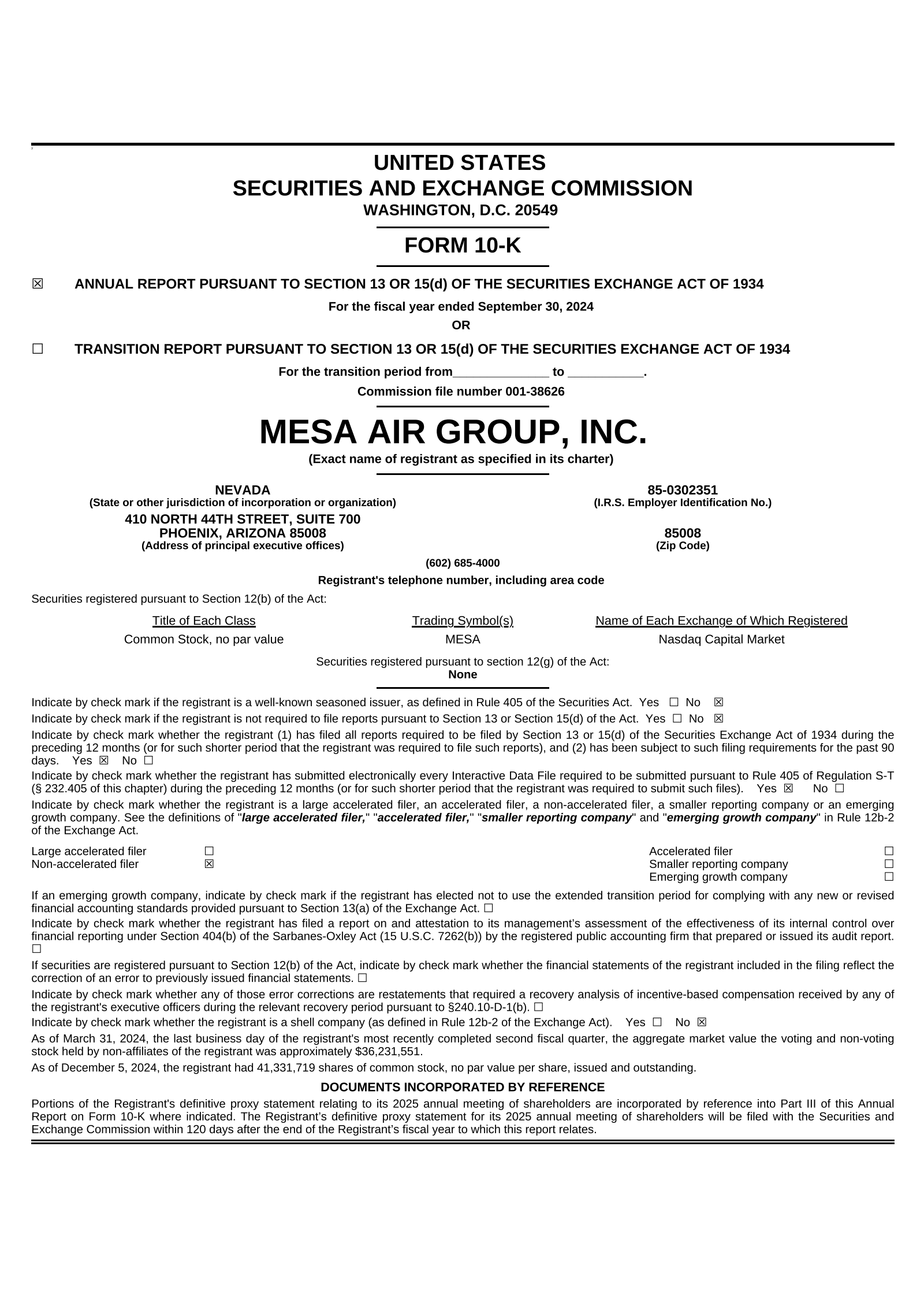 Mesa Air Group's Q4 2024 Annual report