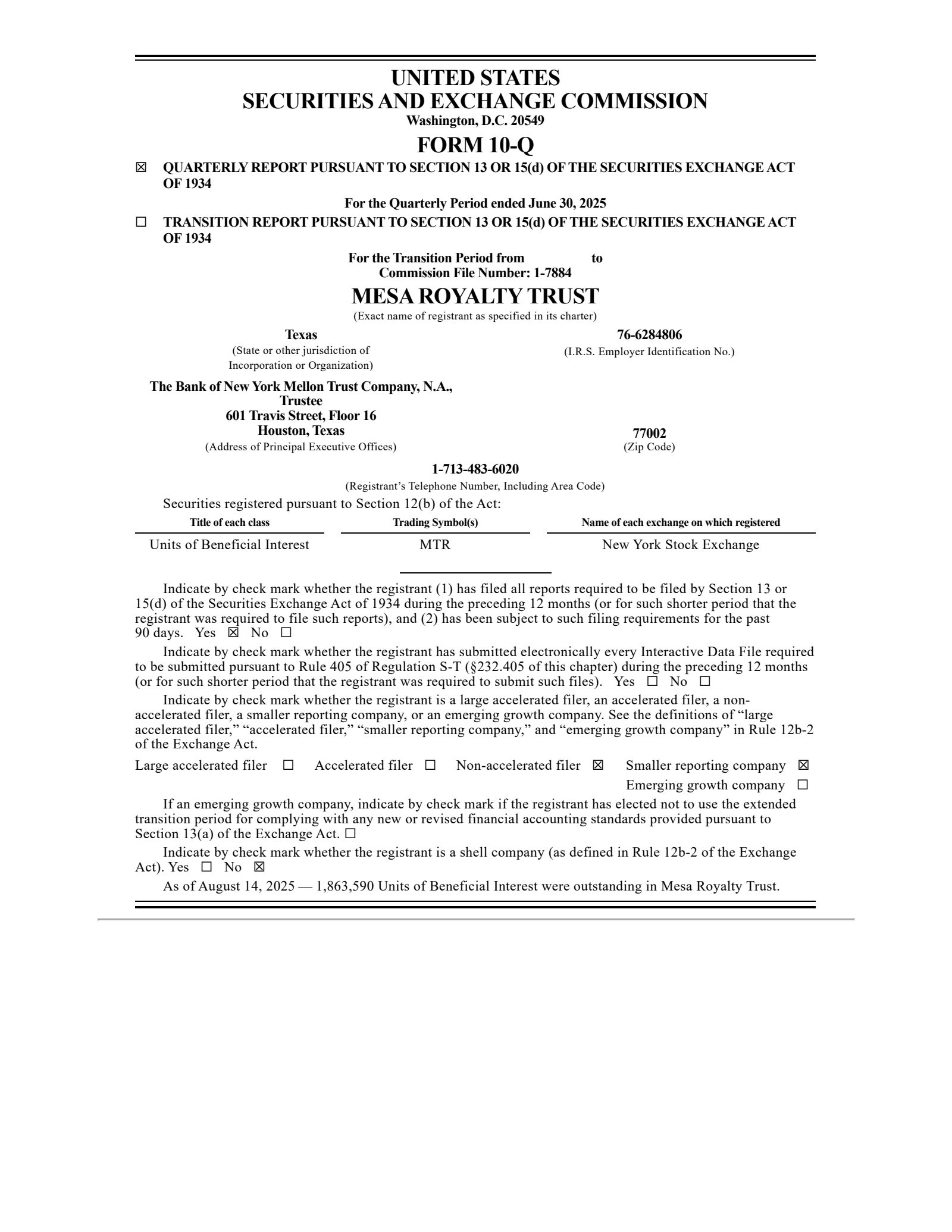 Mesa Royalty Trust's Q2 2025 Quarterly report