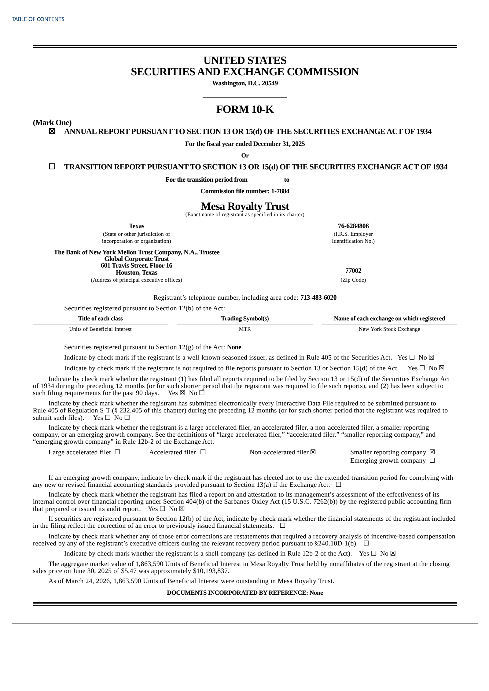 Mesa Royalty Trust's Q4 2025 Annual report