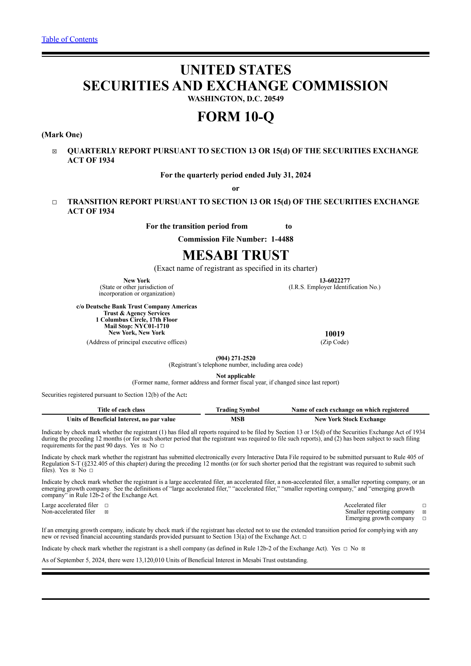 Mesabi Trust's Q2 2025 Quarterly report