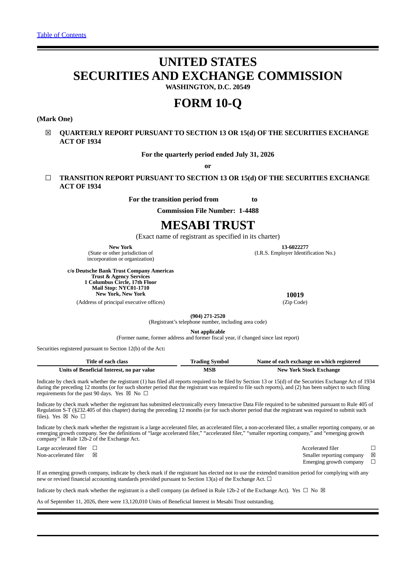 Mesabi Trust's Q2 2027 Quarterly report