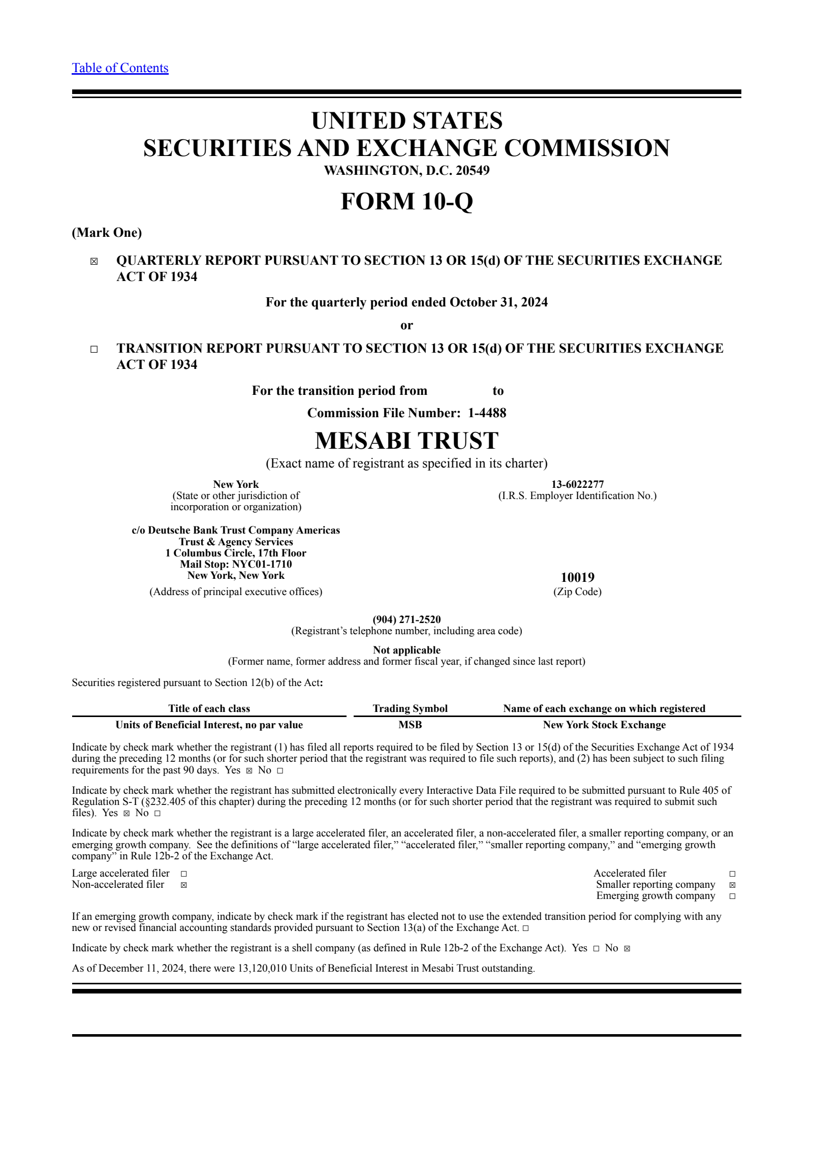 Mesabi Trust's Q3 2025 Quarterly report