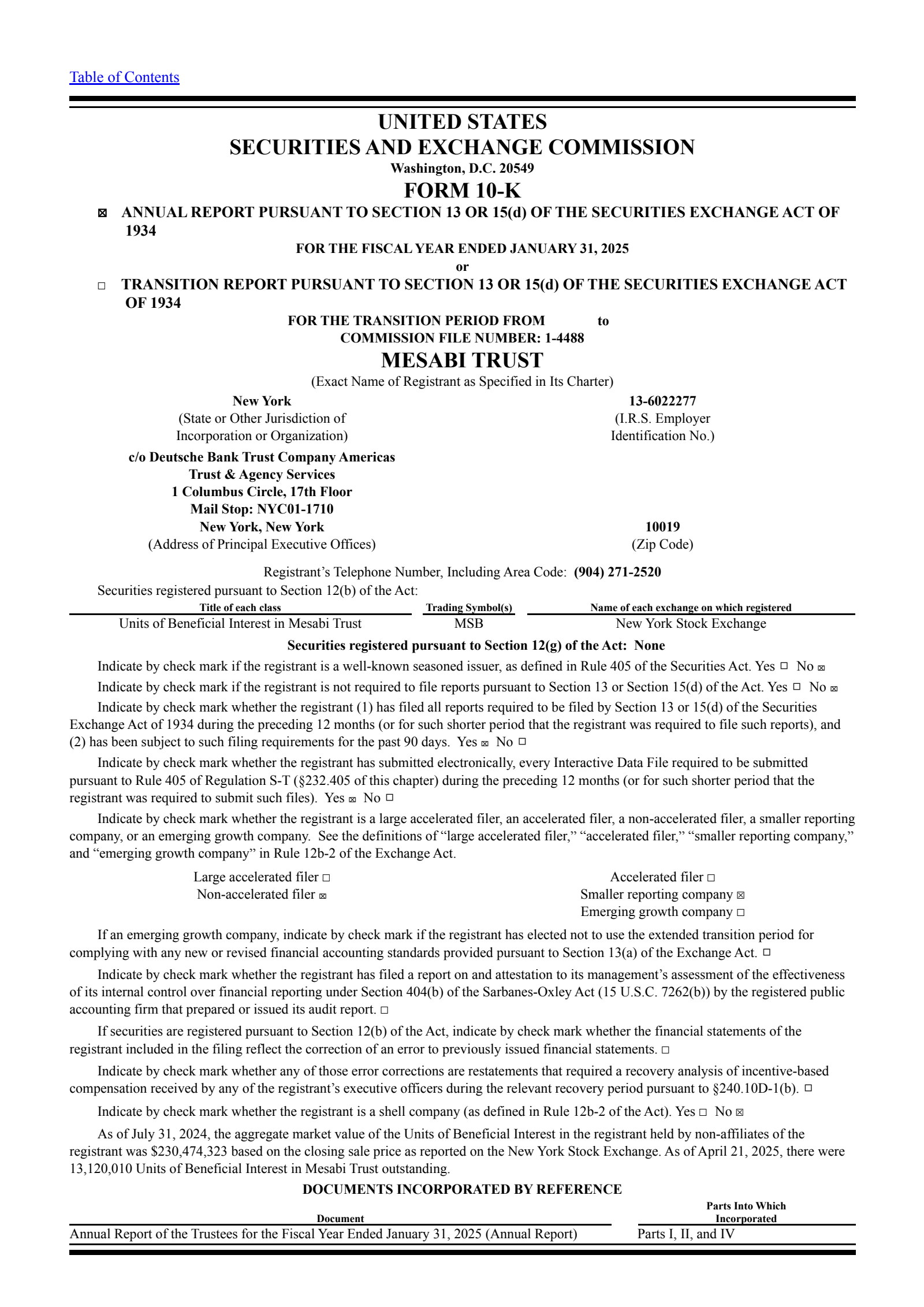 Mesabi Trust's Q4 2025 Annual report