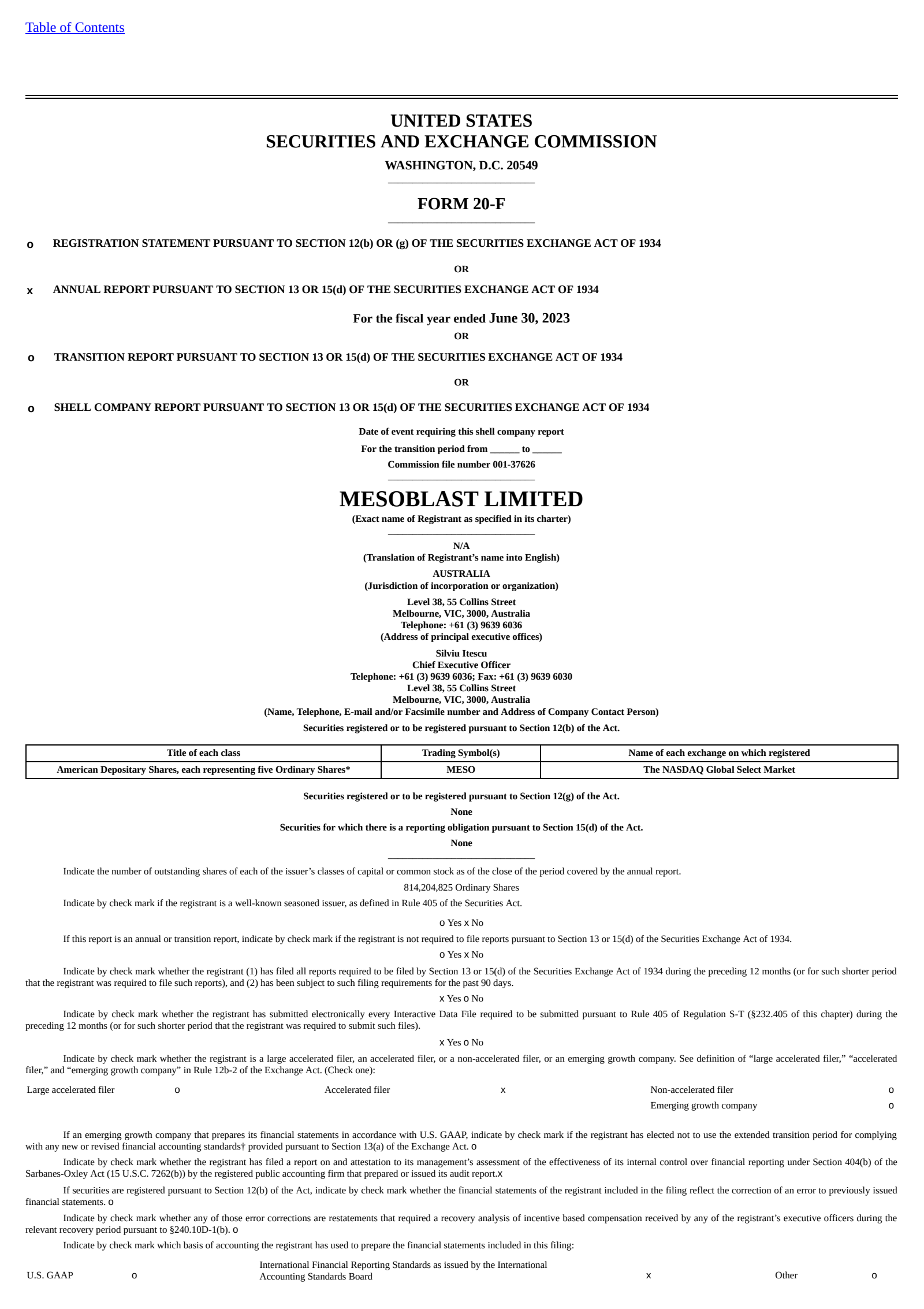 Mesoblast's Q4 2023 Annual report