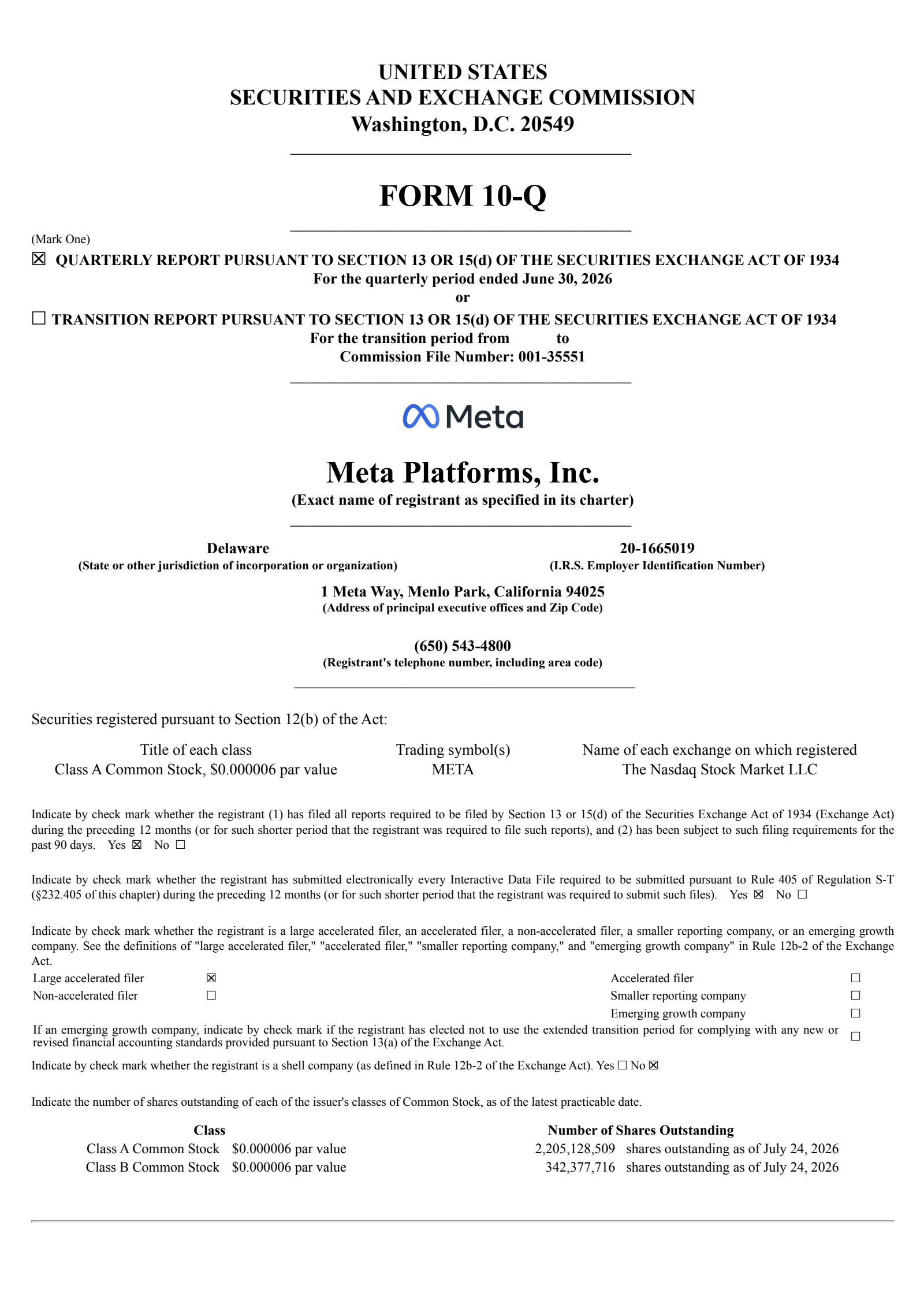 Meta Platforms' Q2 2026 Quarterly report