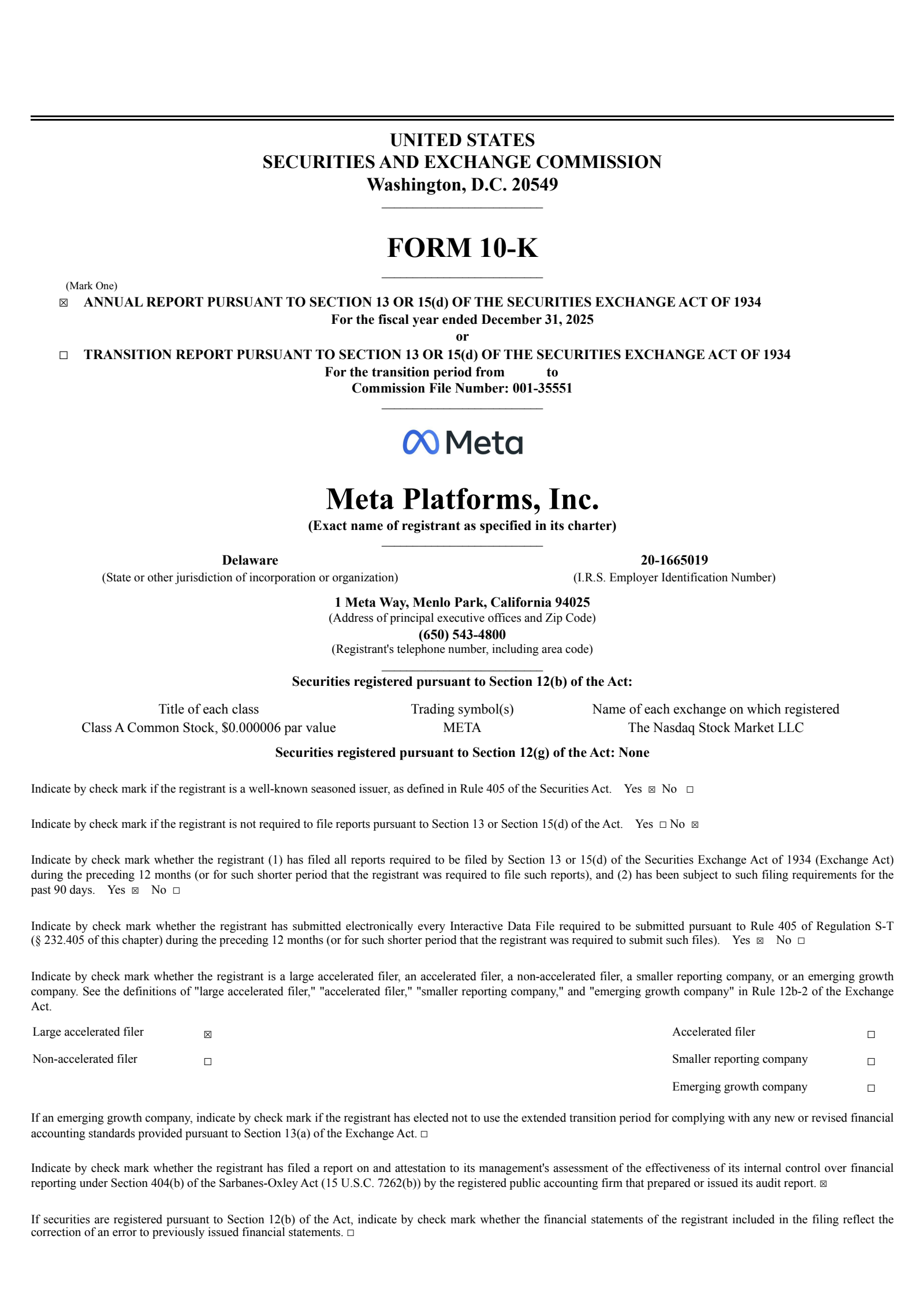 Meta Platforms' Q4 2025 Annual report