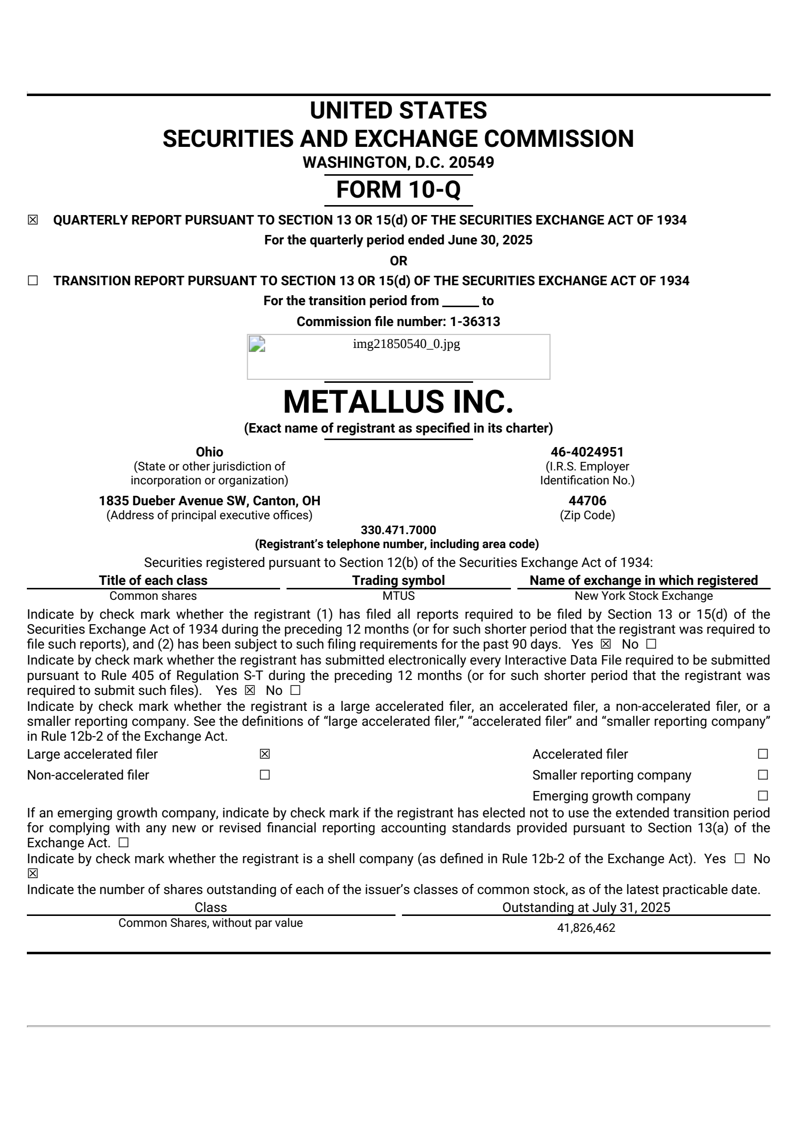 Metallus' Q2 2025 Quarterly report