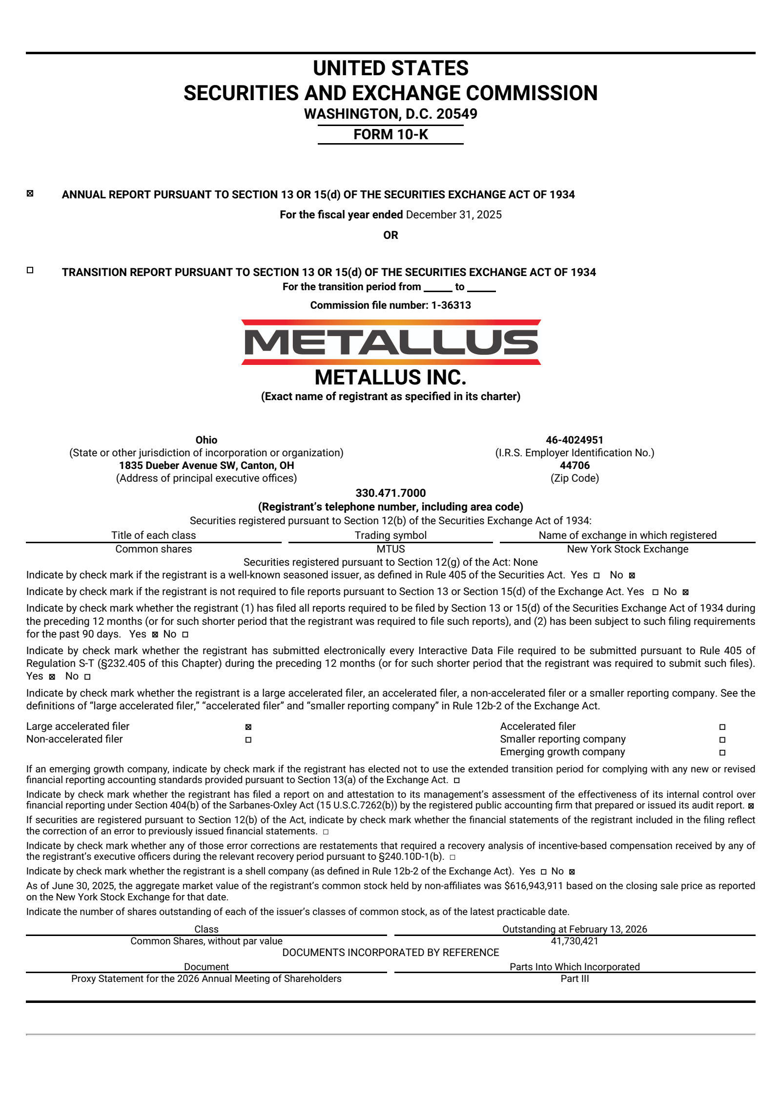 Metallus' Q4 2025 Annual report