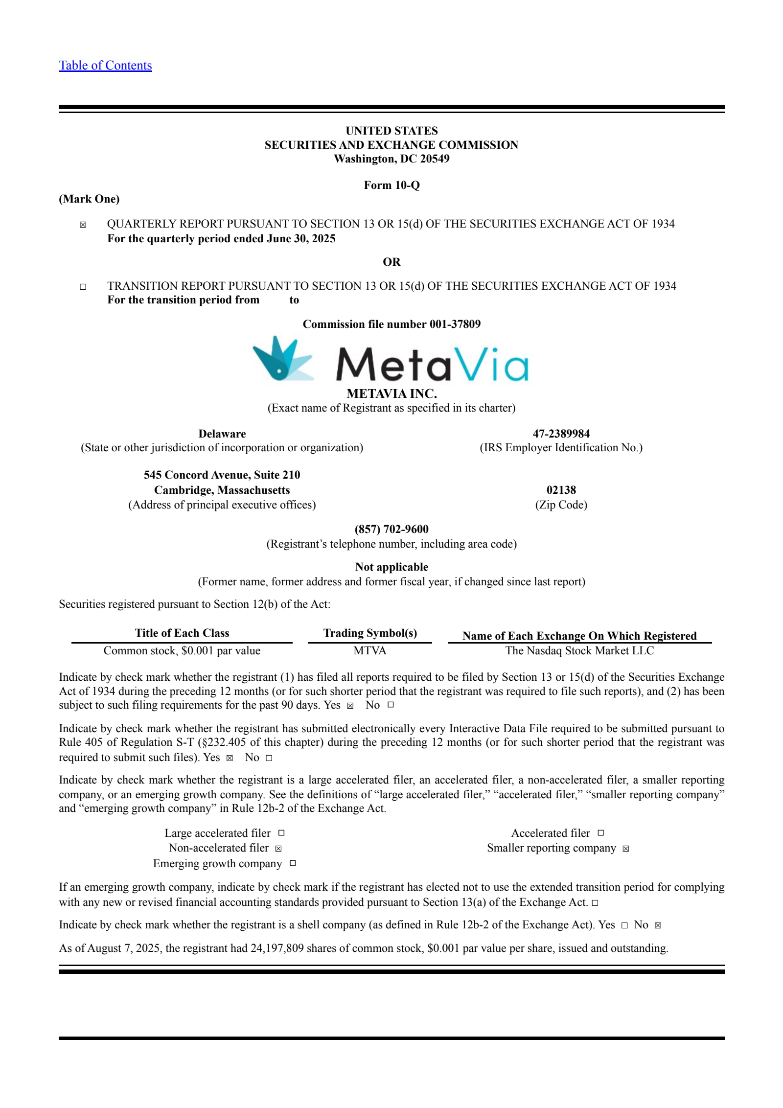 MetaVia's Q2 2025 Quarterly report