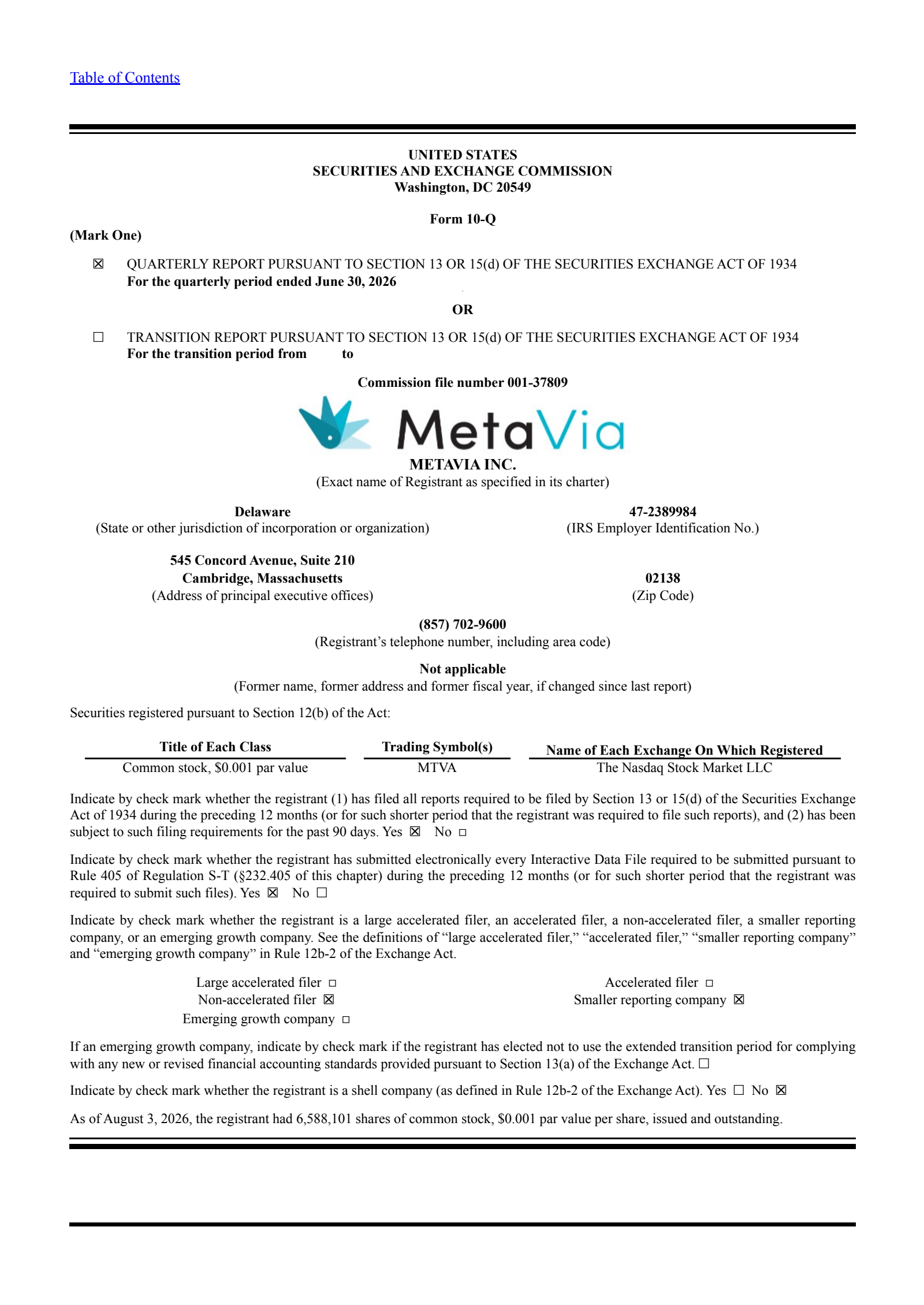 MetaVia's Q2 2026 Quarterly report