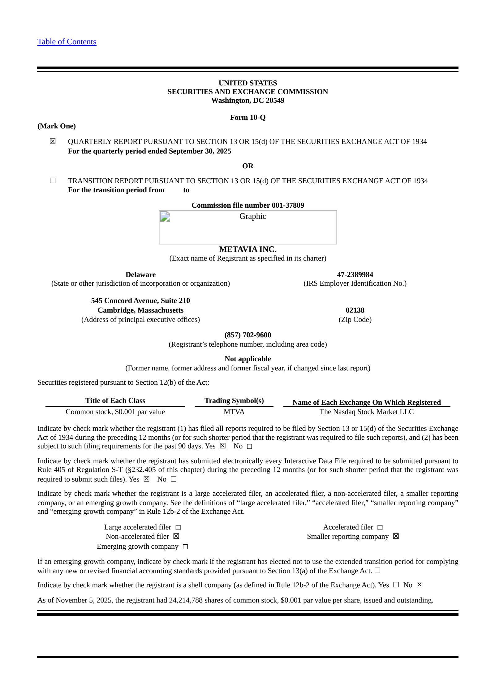 MetaVia's Q3 2025 Quarterly Report