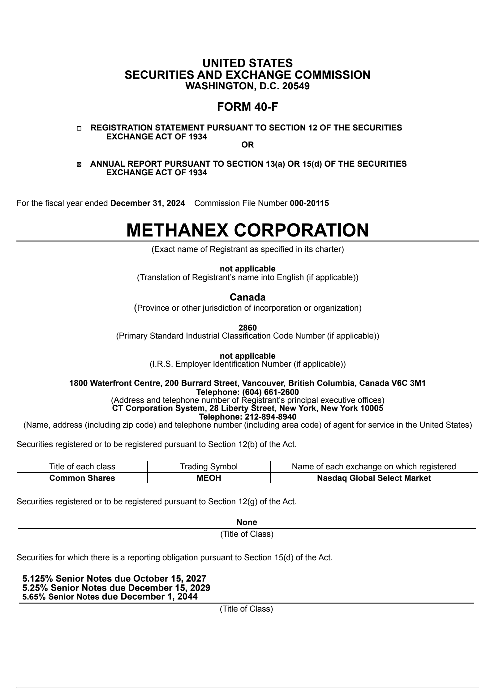 Methanex's Q4 2024 Annual report