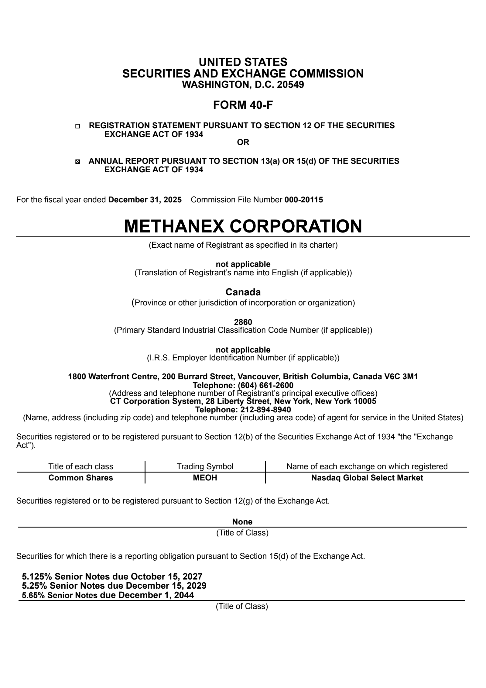 Methanex's Q4 2025 Annual report