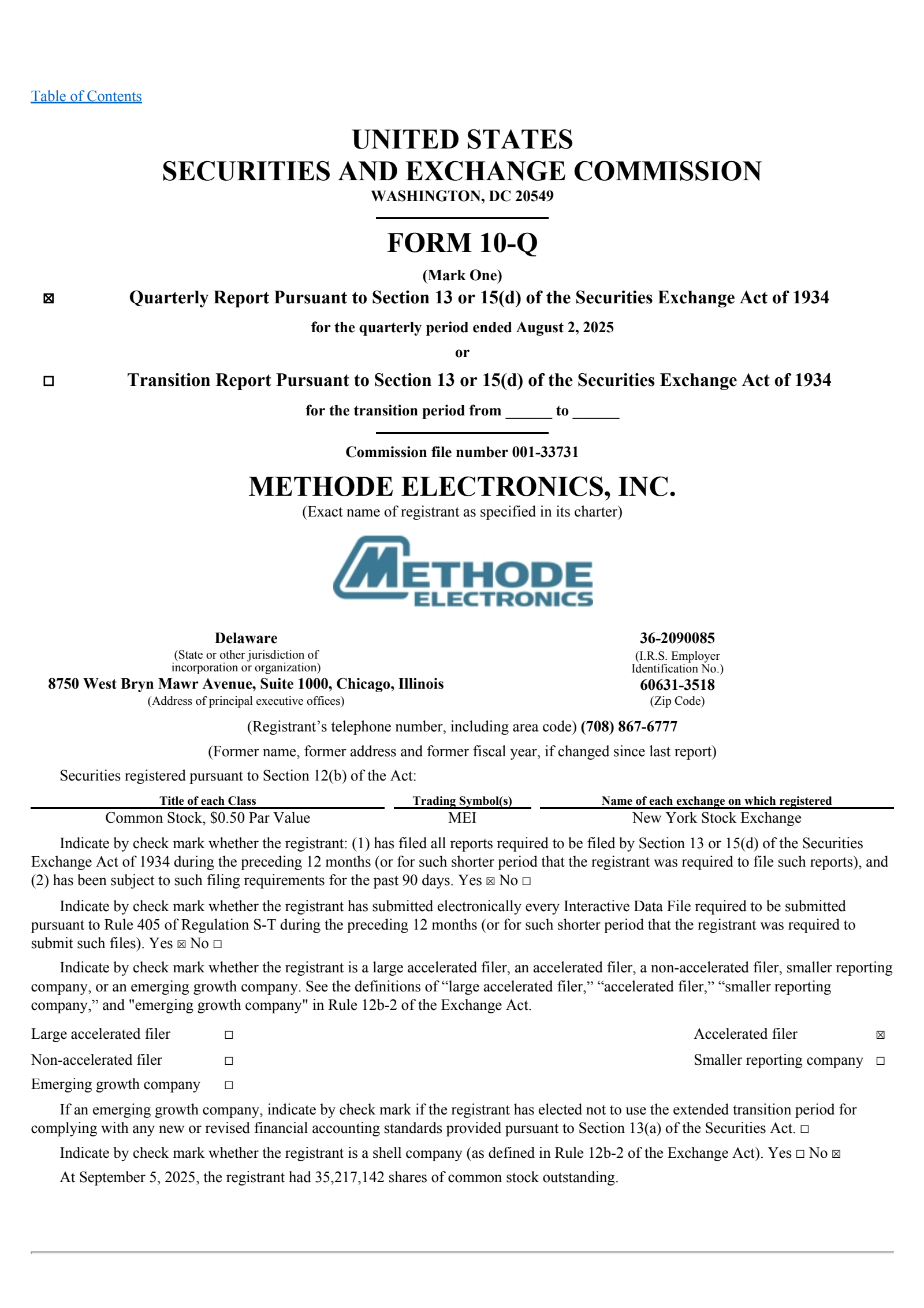 Methode Electronics' Q1 2026 Quarterly Report