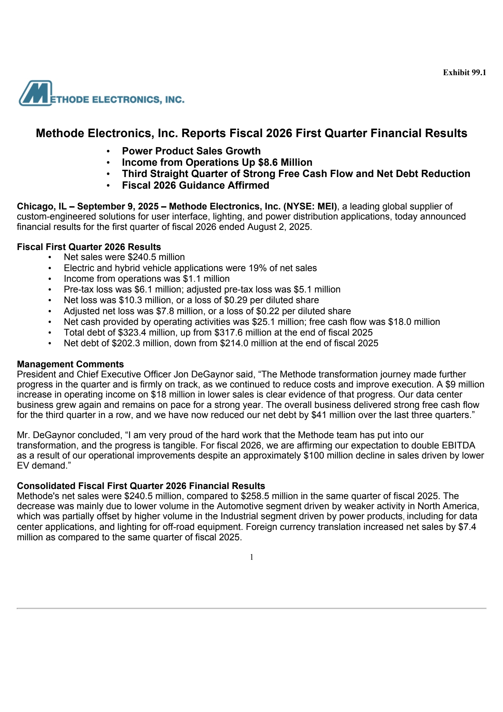 Methode Electronics' Q1 2026 Earnings Release