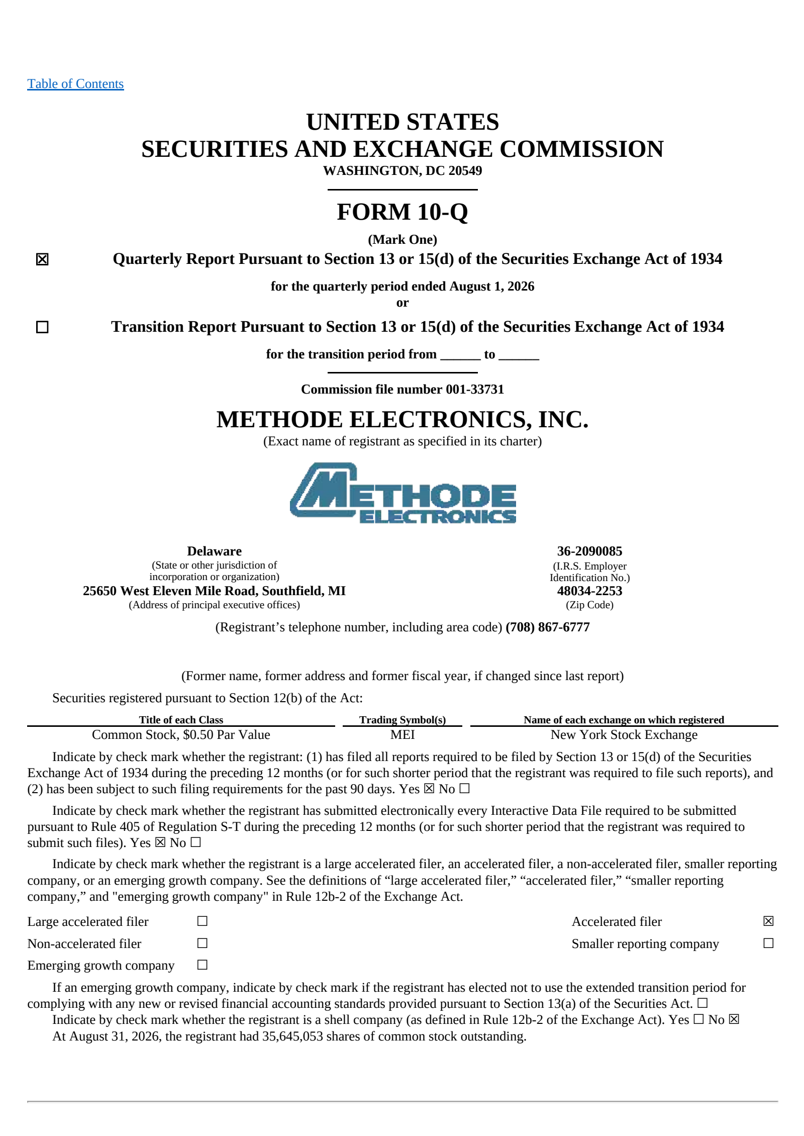 Methode Electronics' Q1 2027 Quarterly report