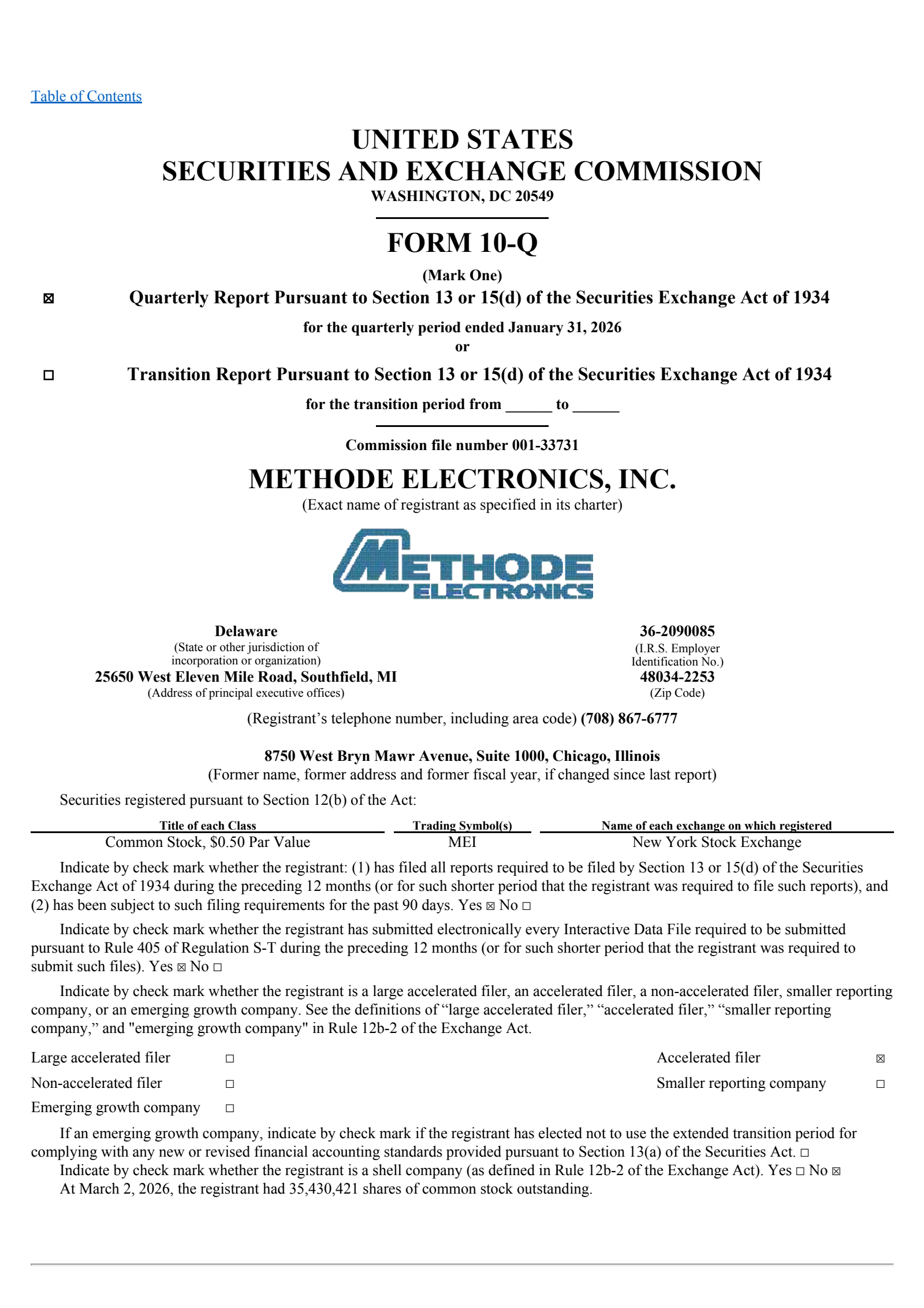 Methode Electronics' Q3 2026 Quarterly report