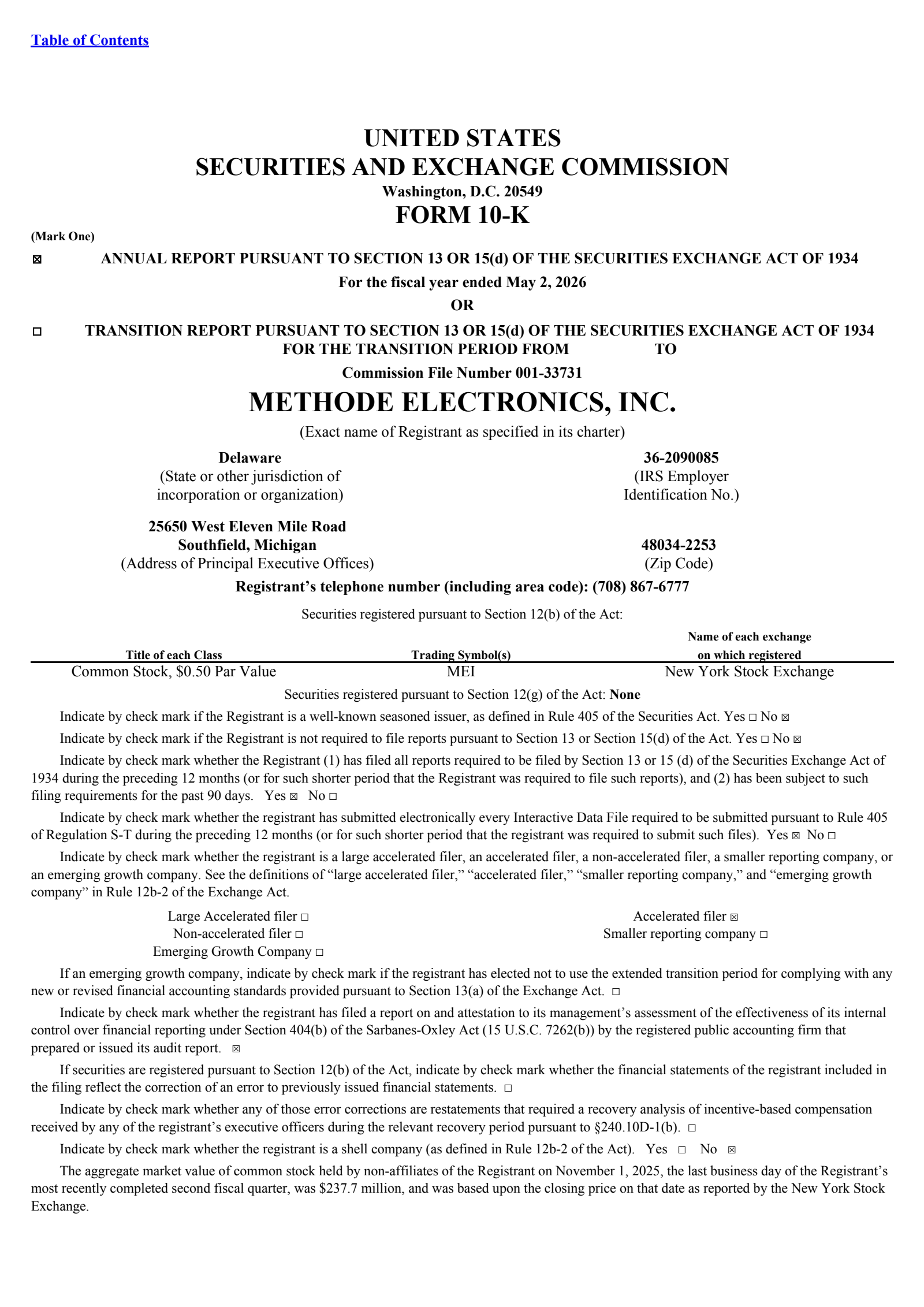 Methode Electronics' Q4 2026 Annual report