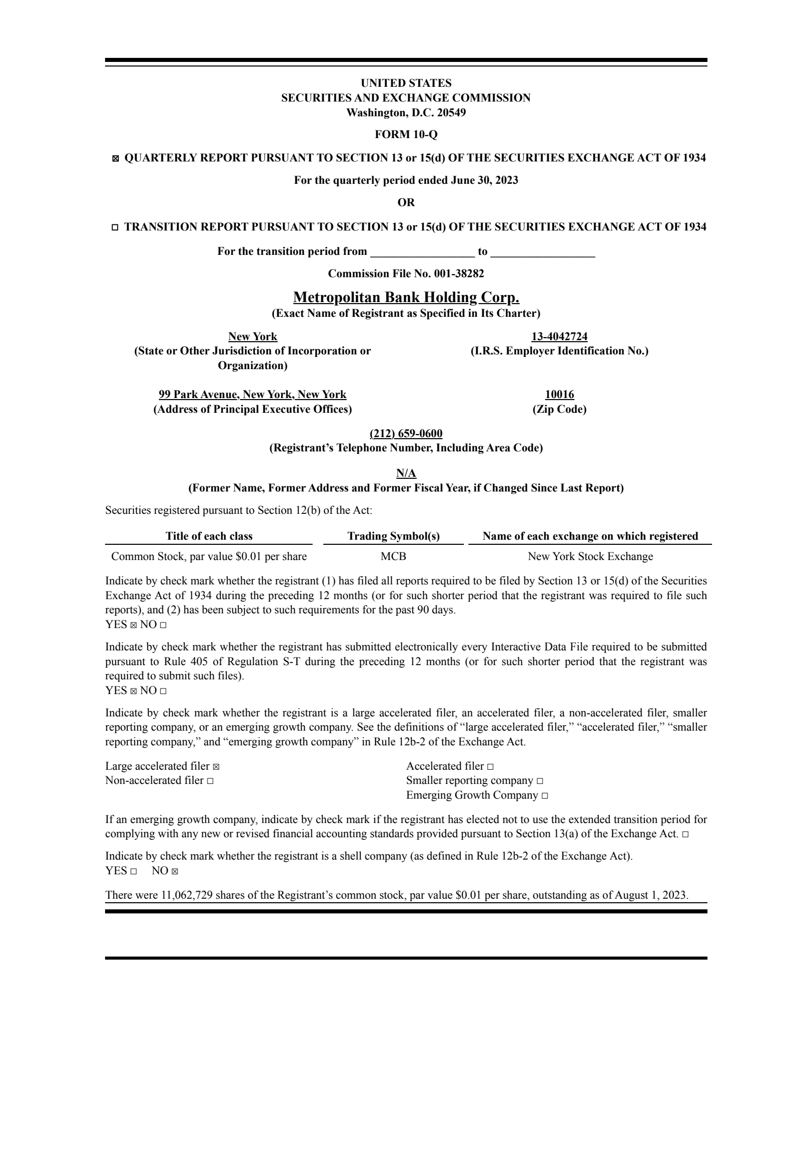 Metropolitan Bank's Q2 2023 Quarterly report