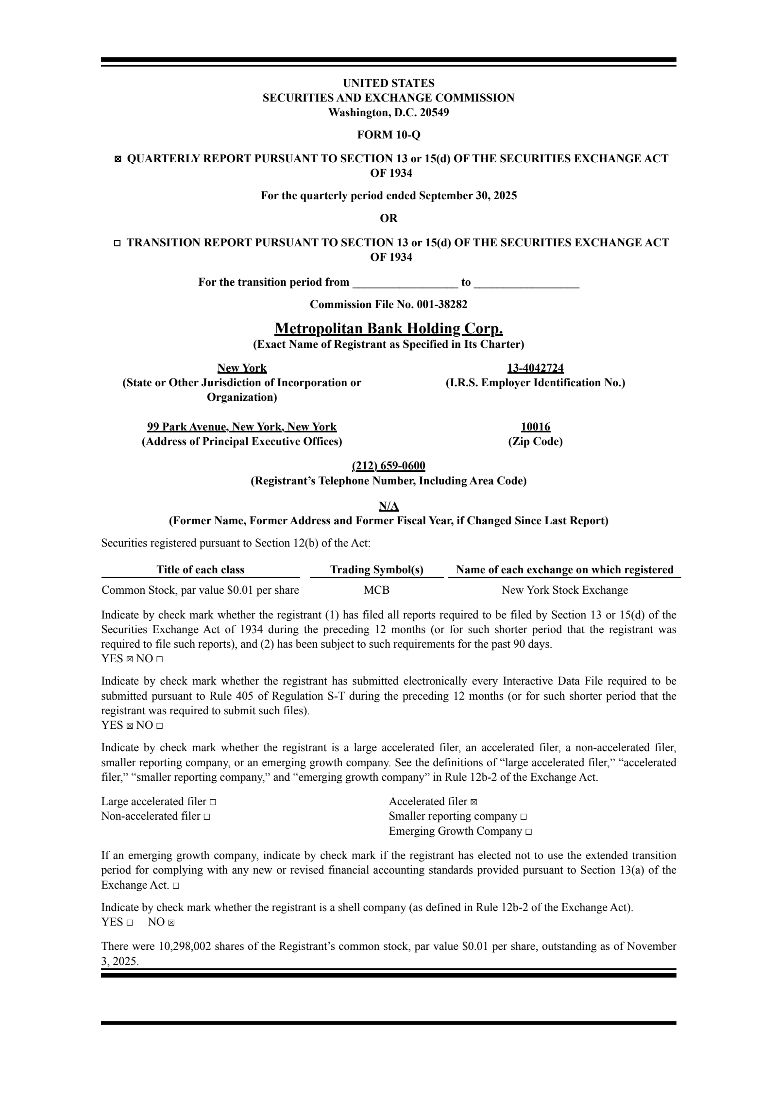 Metropolitan Bank's Q3 2025 Quarterly Report