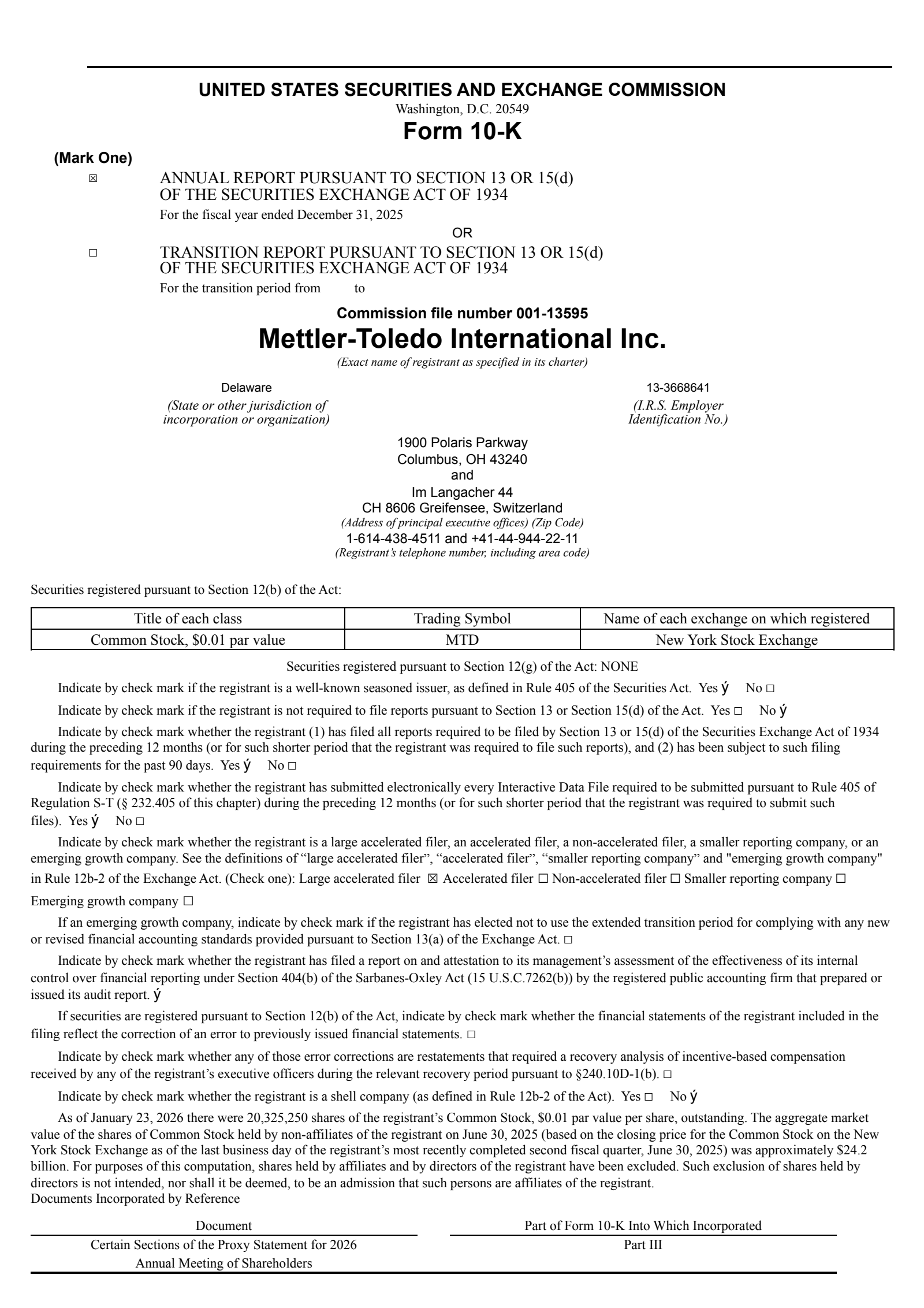 Mettler-Toledo International's Q4 2025 Annual report