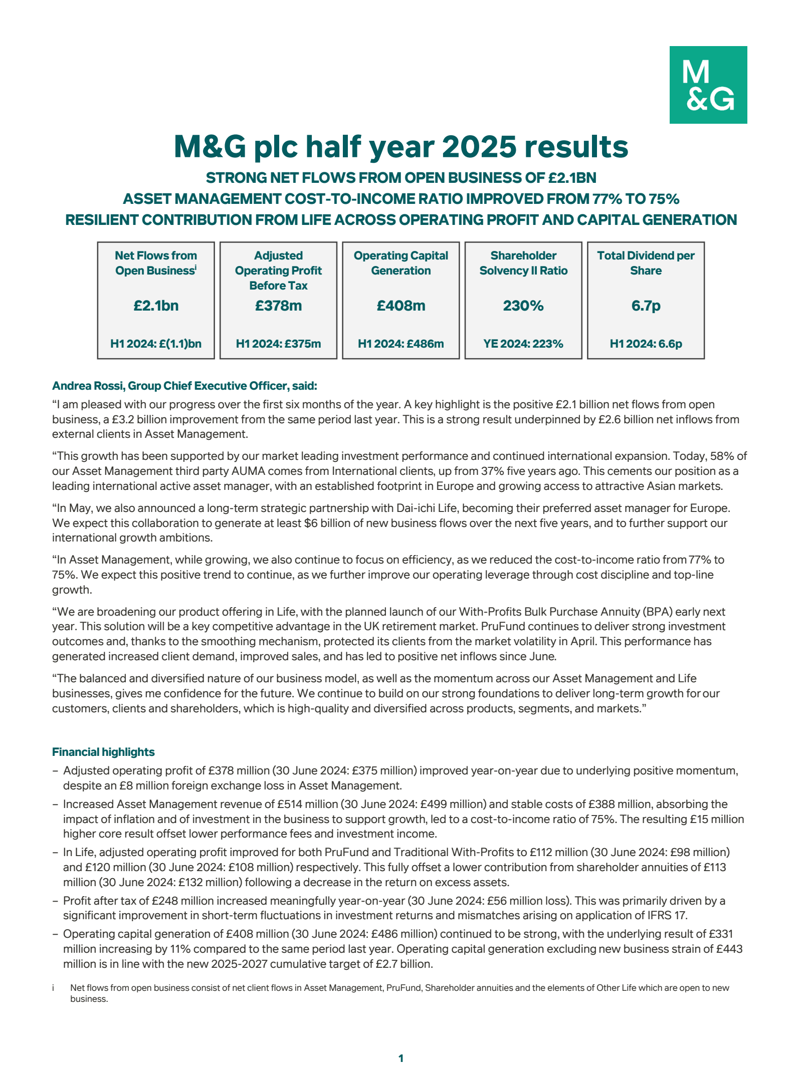 M&G's H1 2025 Interim report