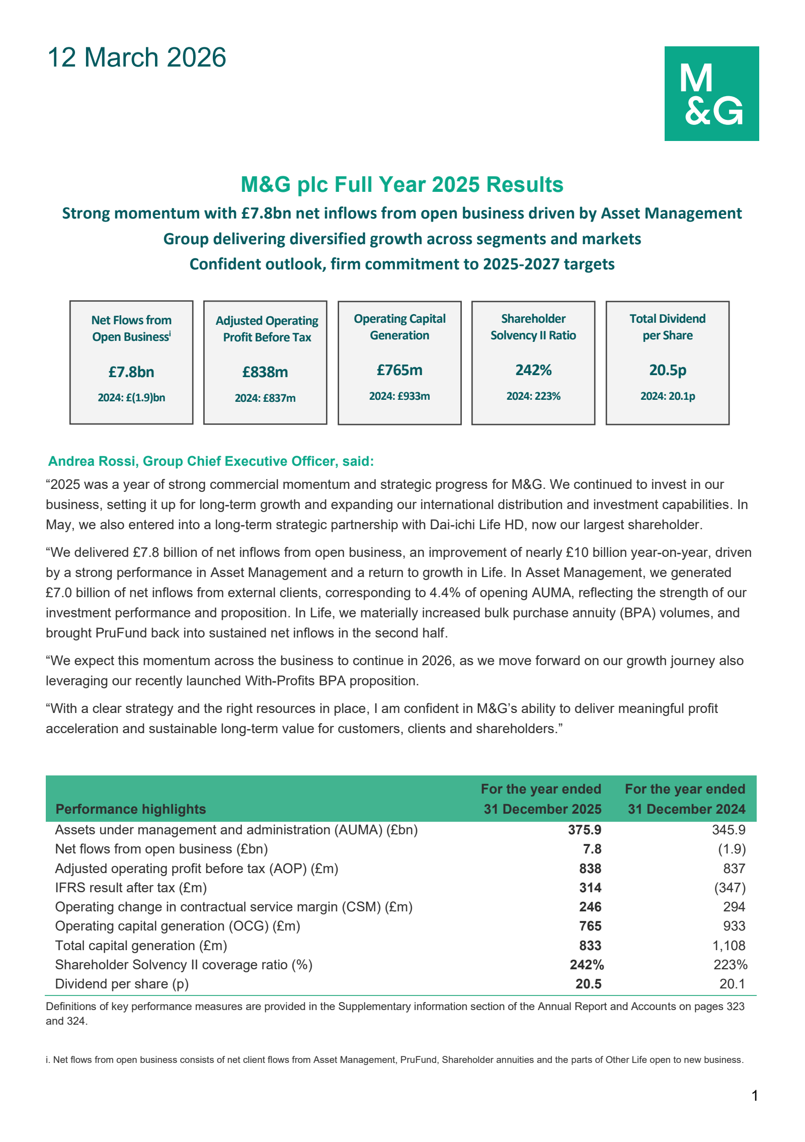 M&G's H2 2025 Press Release