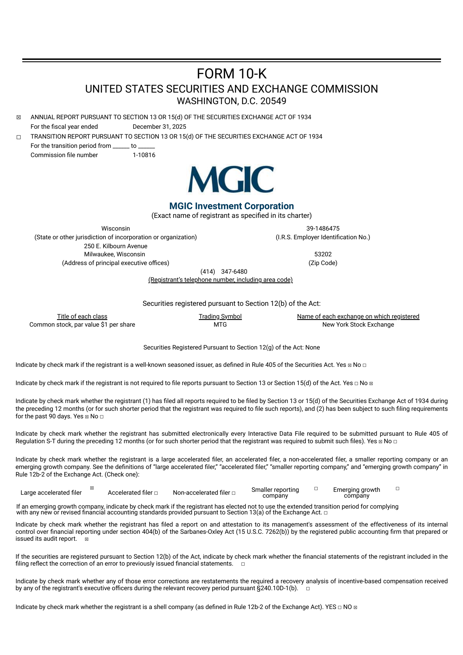 MGIC Investment's Q4 2025 Annual report