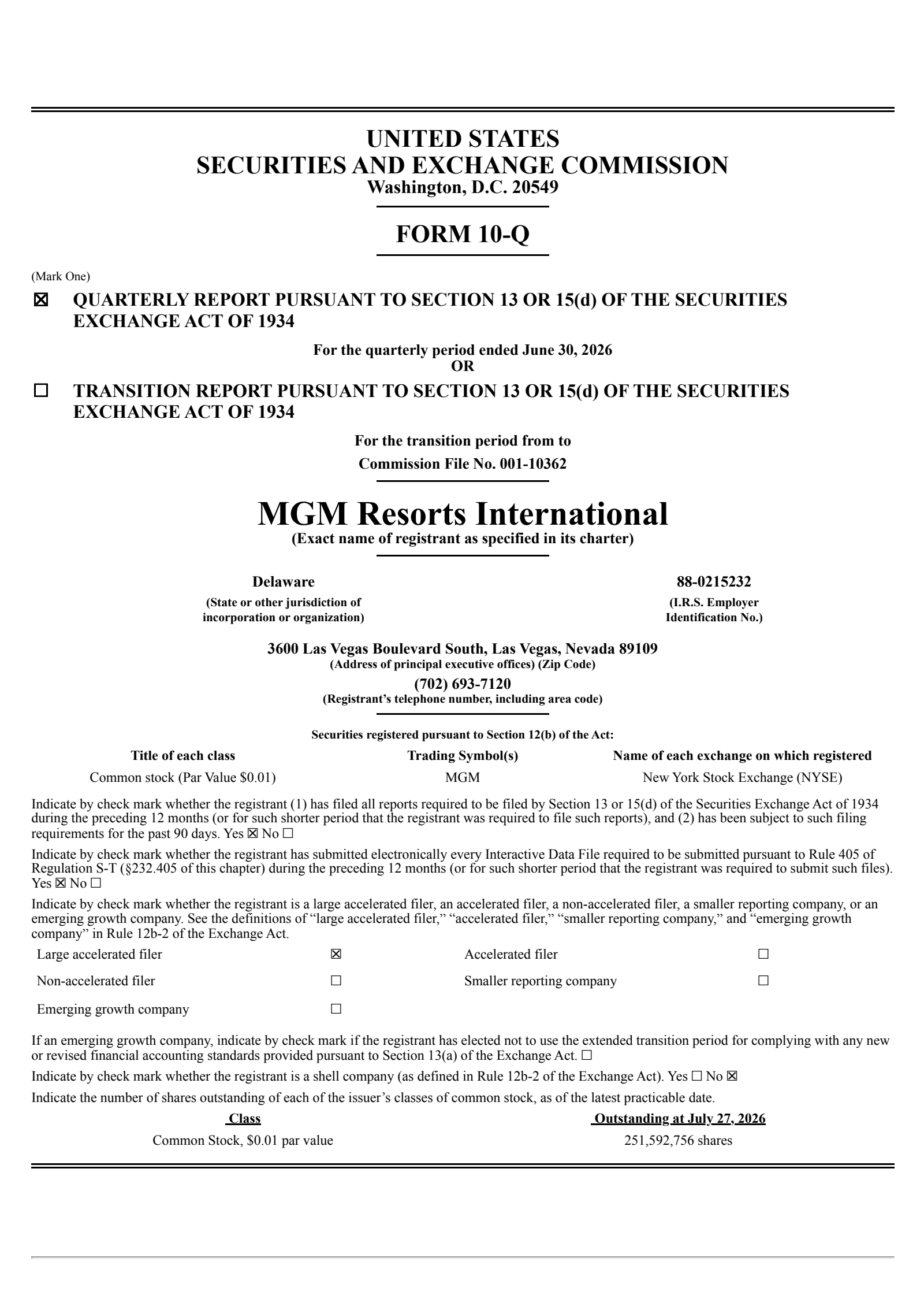 MGM Resorts International's Q2 2026 Quarterly report