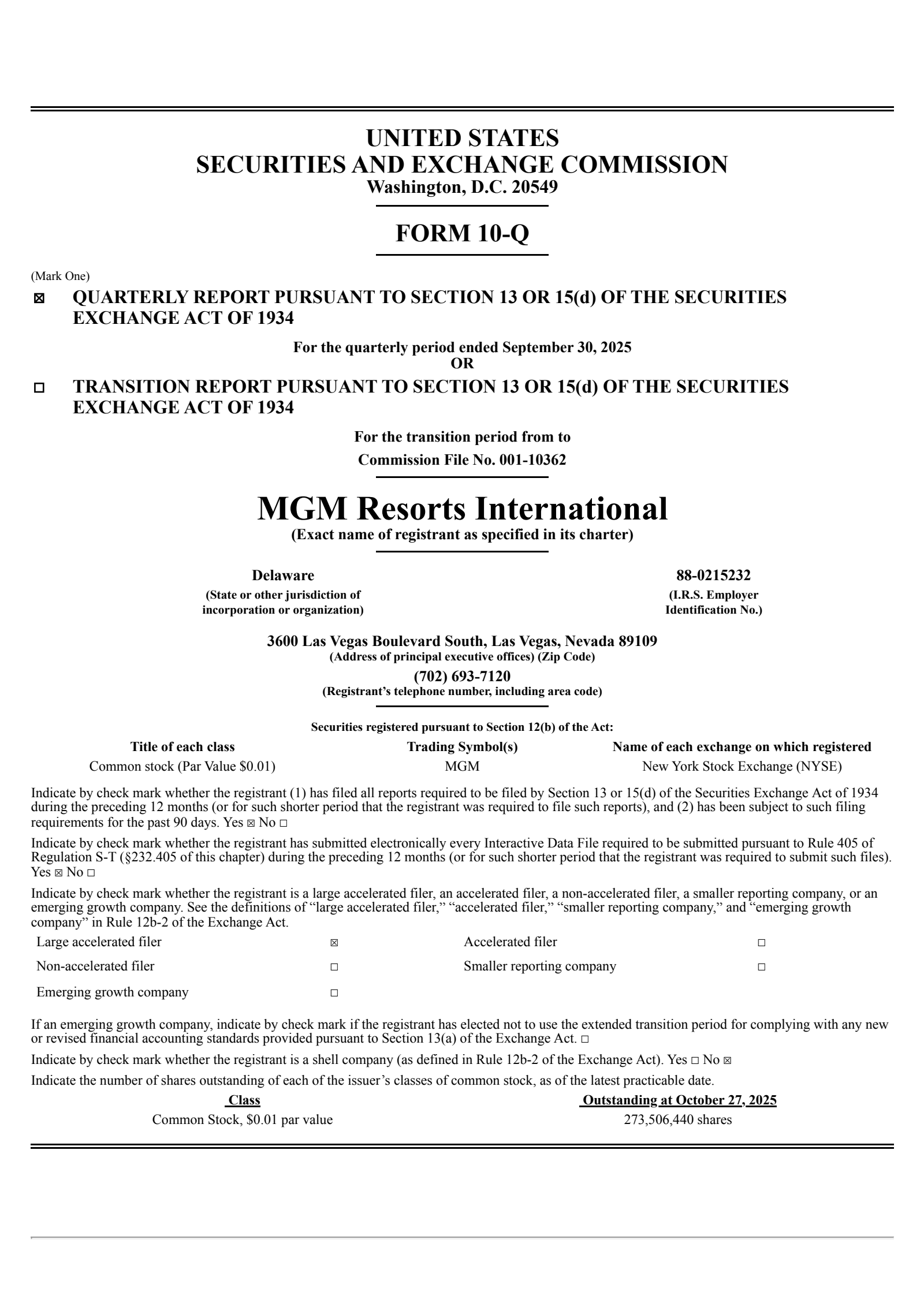 MGM Resorts International's Q3 2025 Quarterly Report