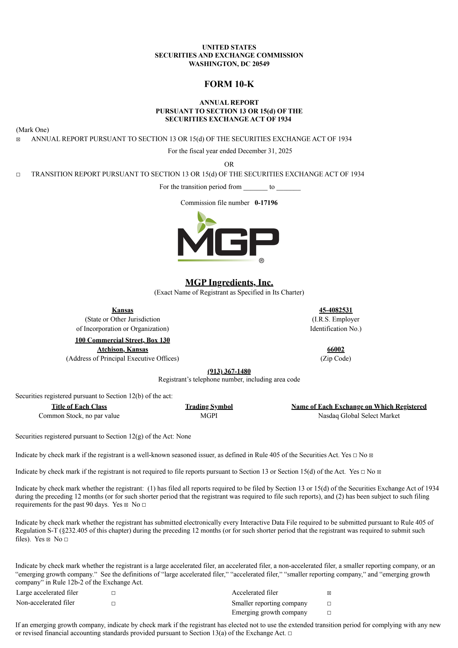 MGP Ingredients' Q4 2025 Annual report