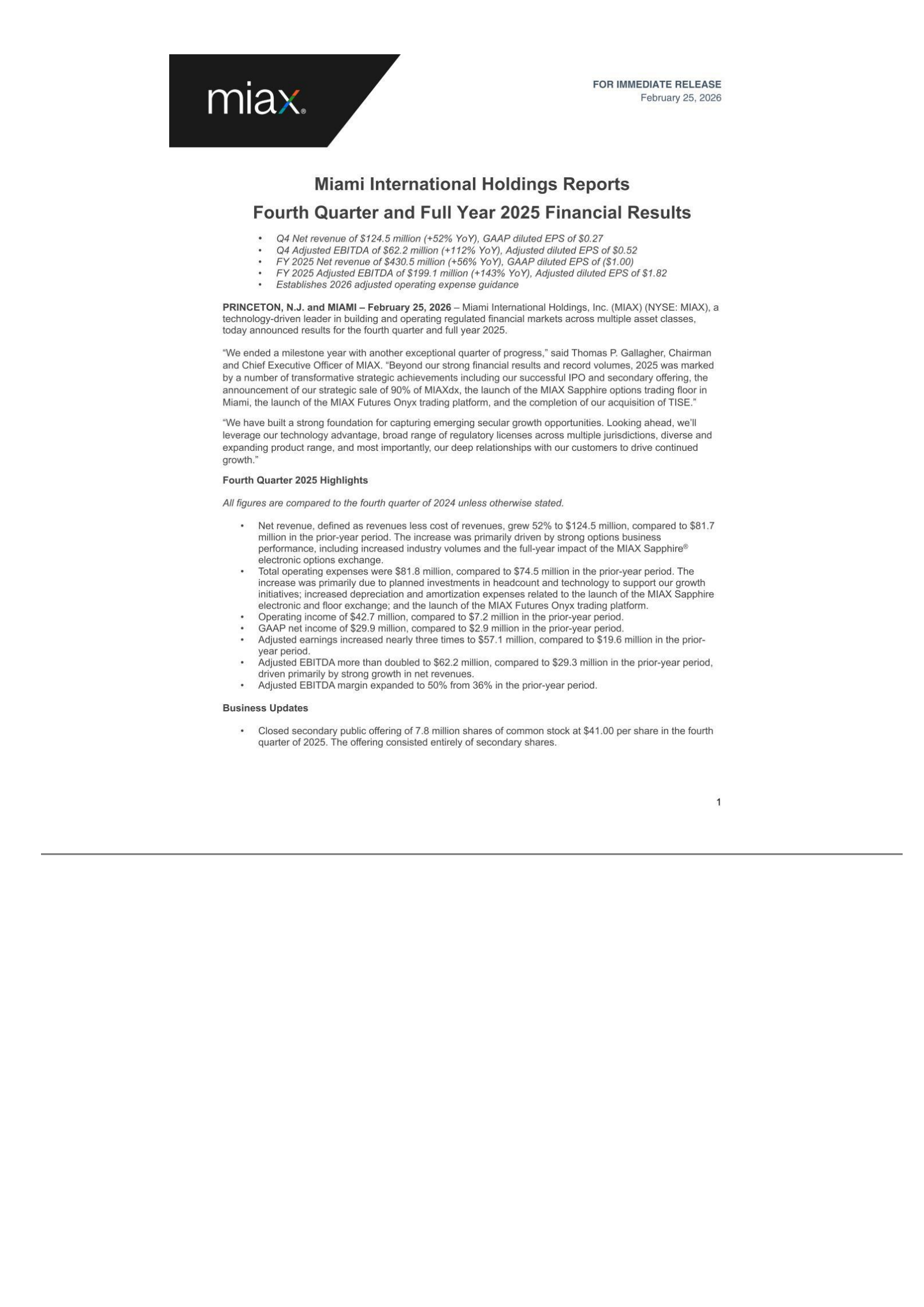 Miami International's Q4 2025 Press Release