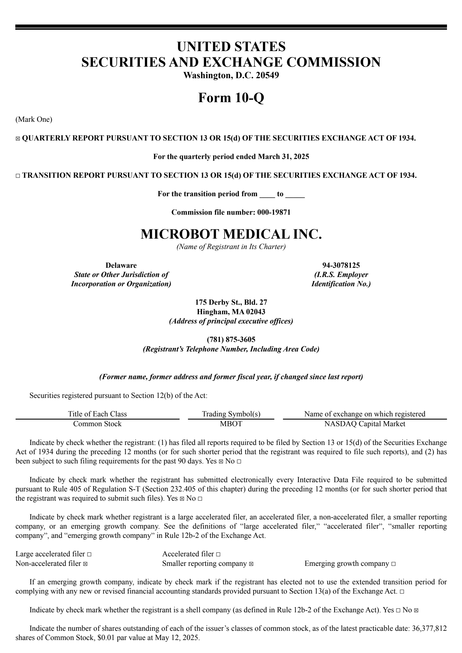 Microbot Medical's Q1 2025 Quarterly report