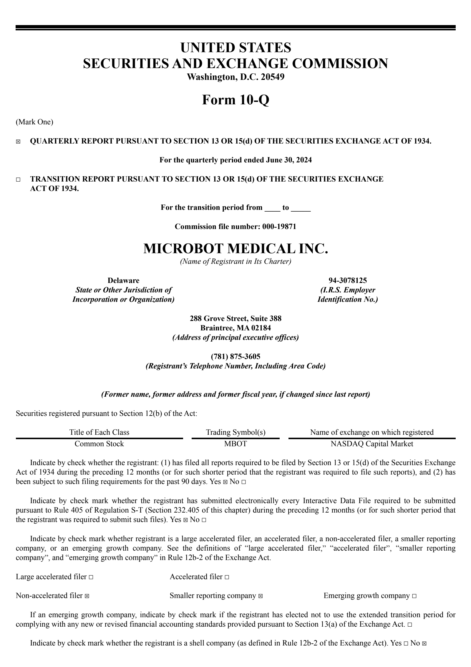 Microbot Medical's Q2 2024 Quarterly report