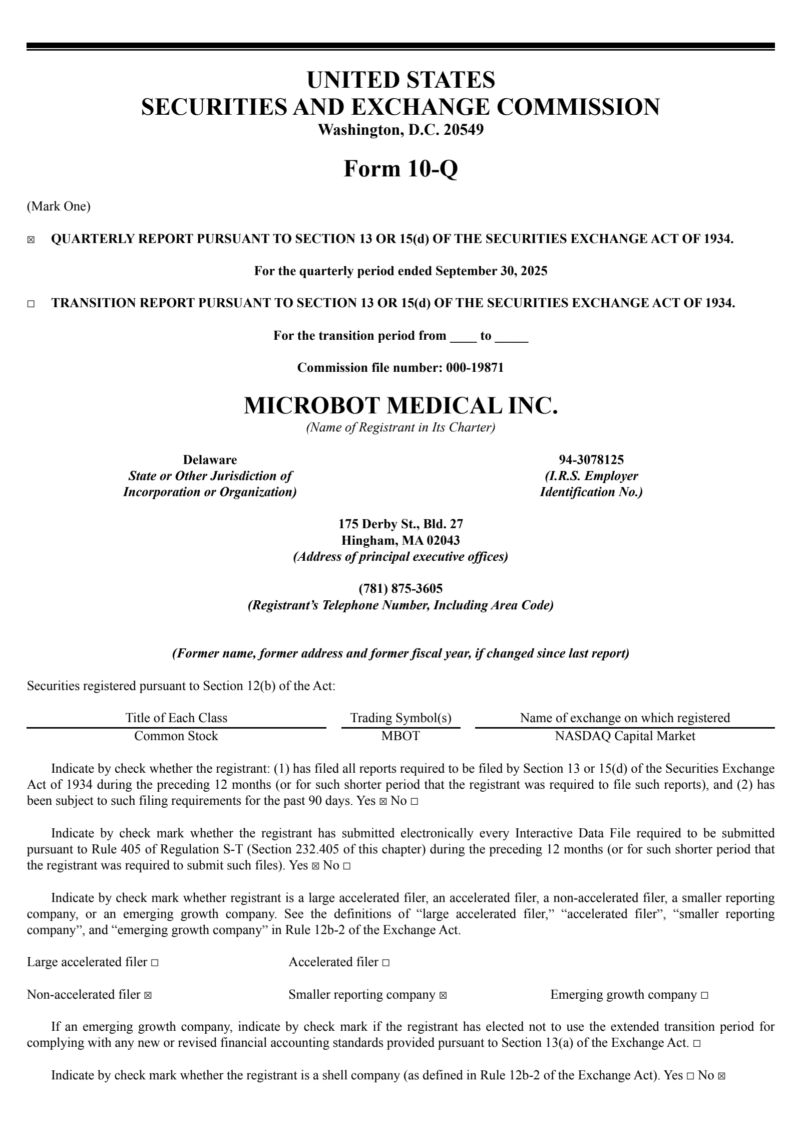 Microbot Medical's Q3 2025 Quarterly report