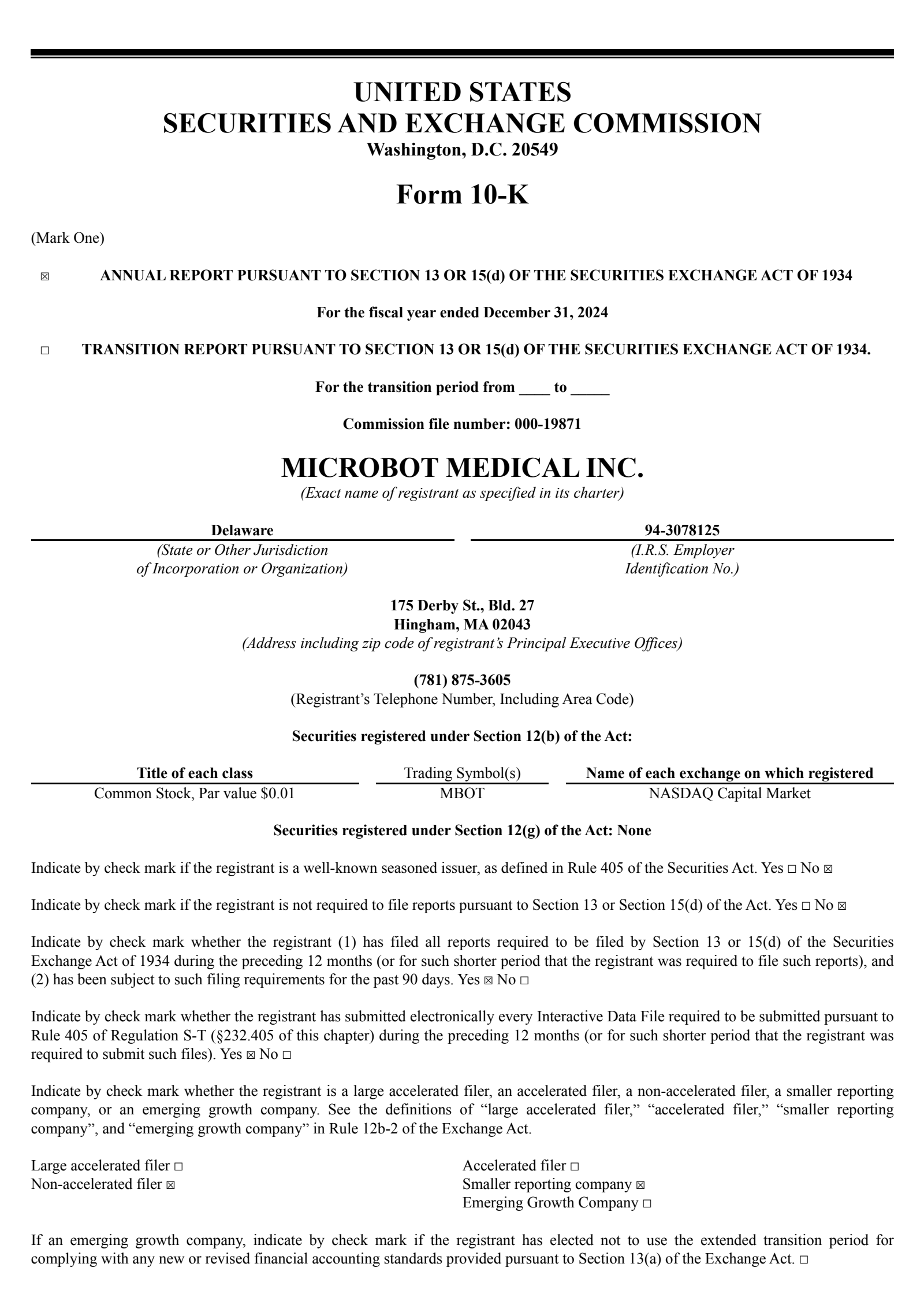 Microbot Medical's Q4 2024 Annual report