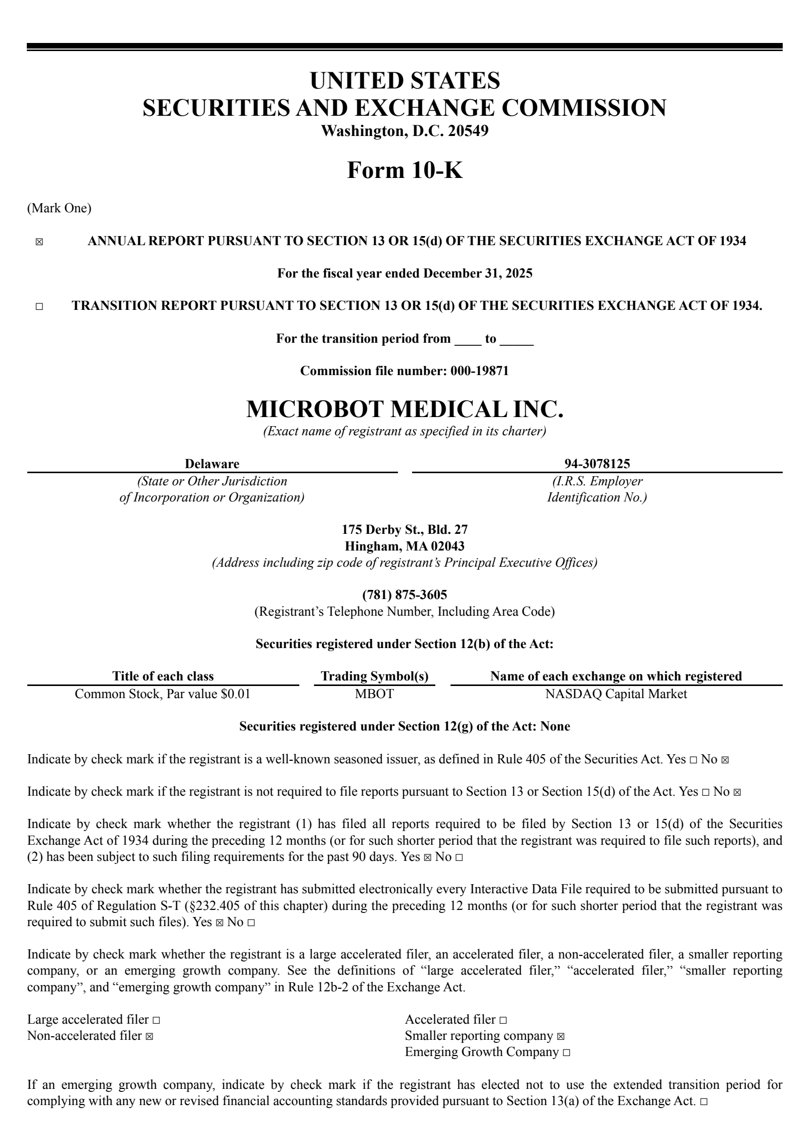 Microbot Medical's Q4 2025 Annual report