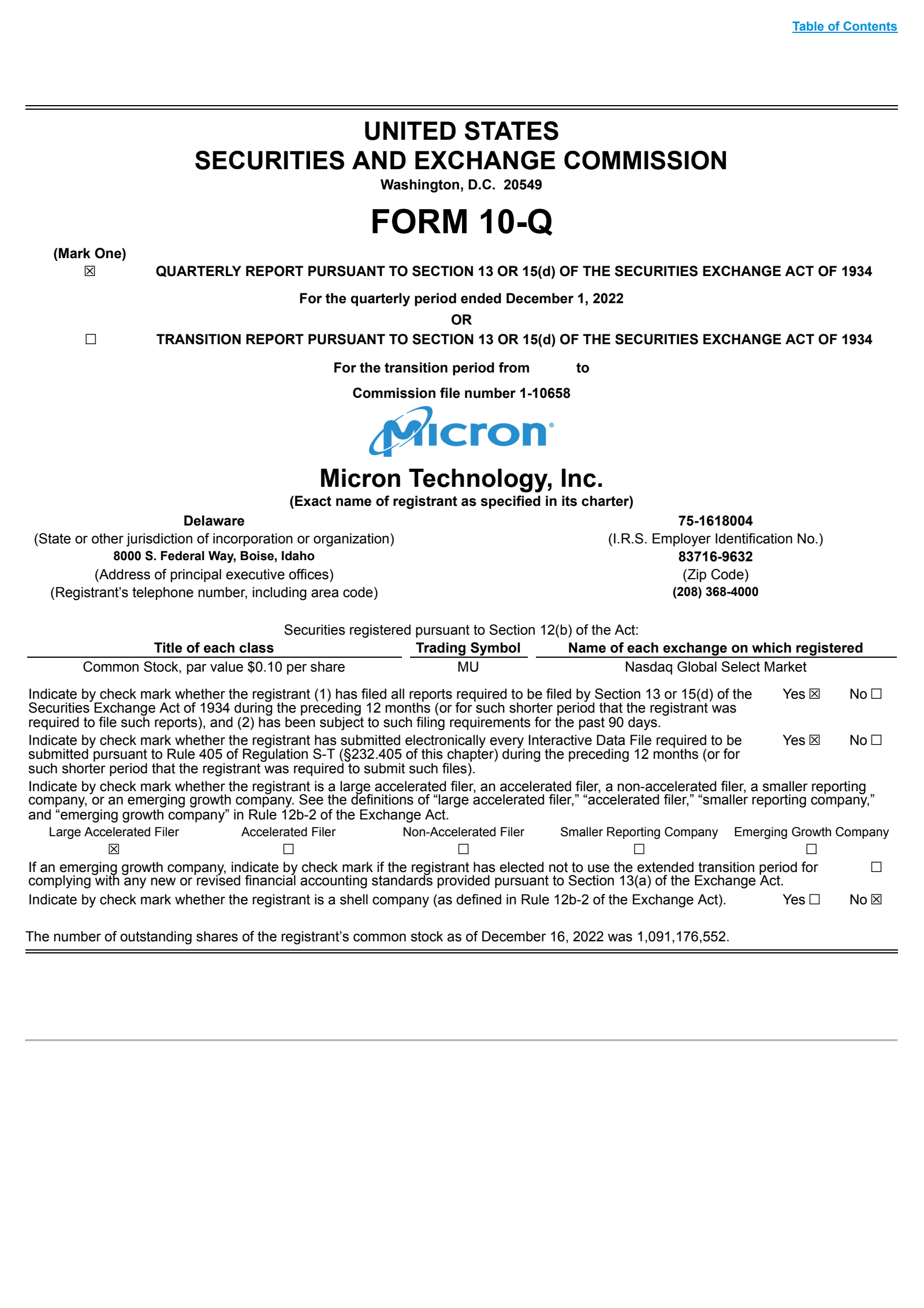 Micron Technology's Q1 2023 Quarterly Report