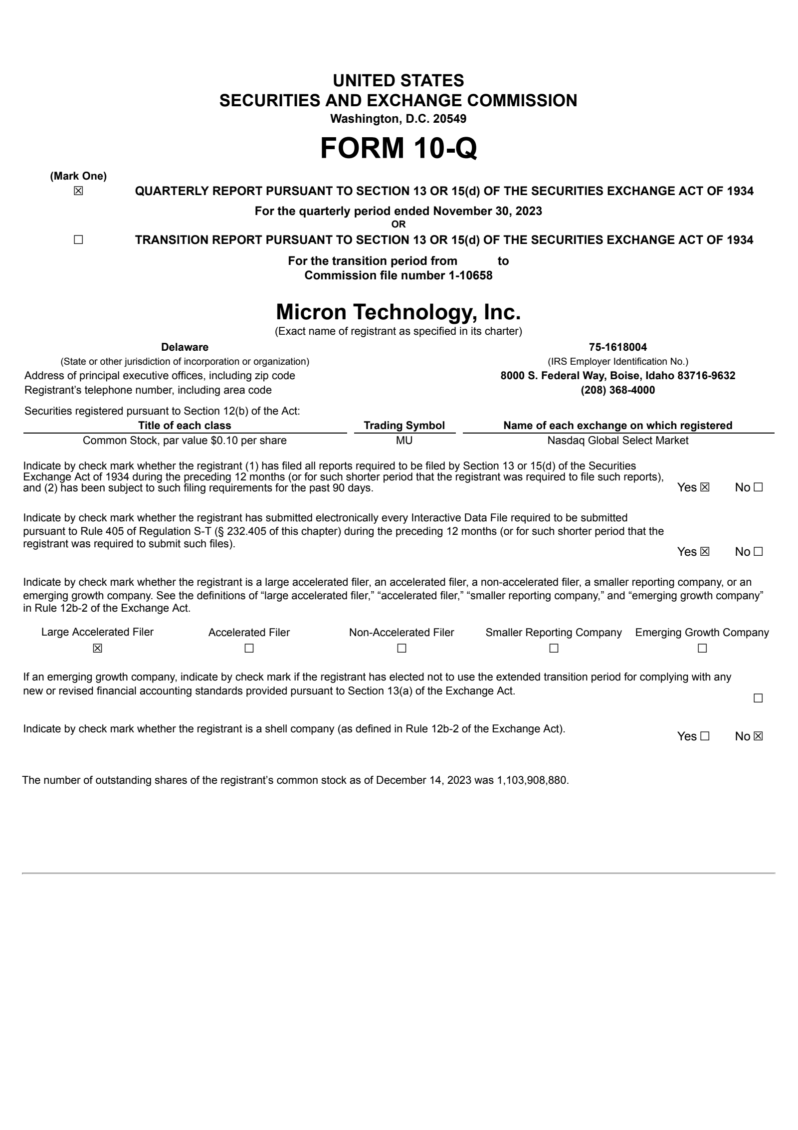 Micron Technology's Q1 2024 Quarterly Report