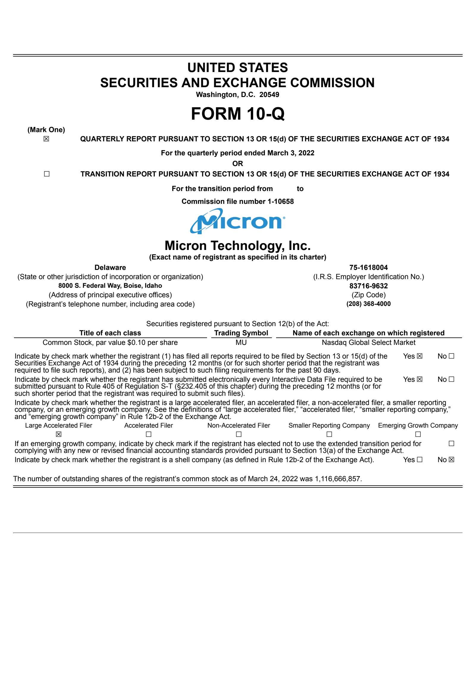 Micron Technology's Q2 2022 Quarterly Report