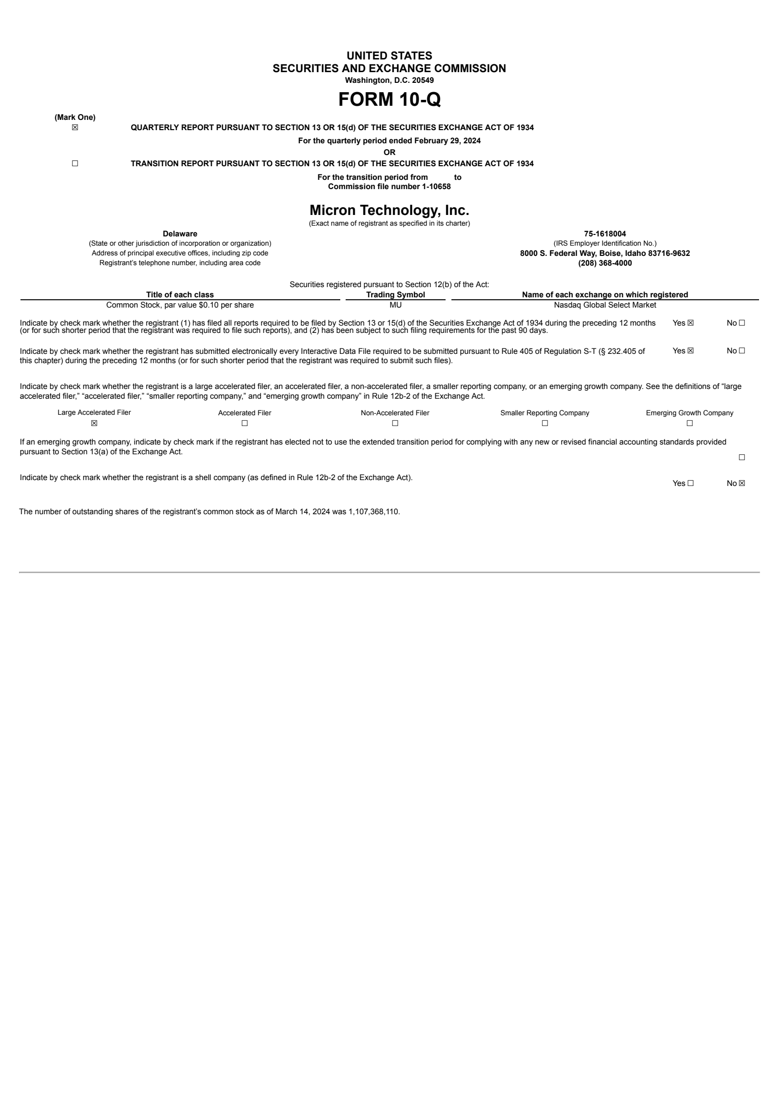 Micron Technology's Q2 2024 Quarterly Report